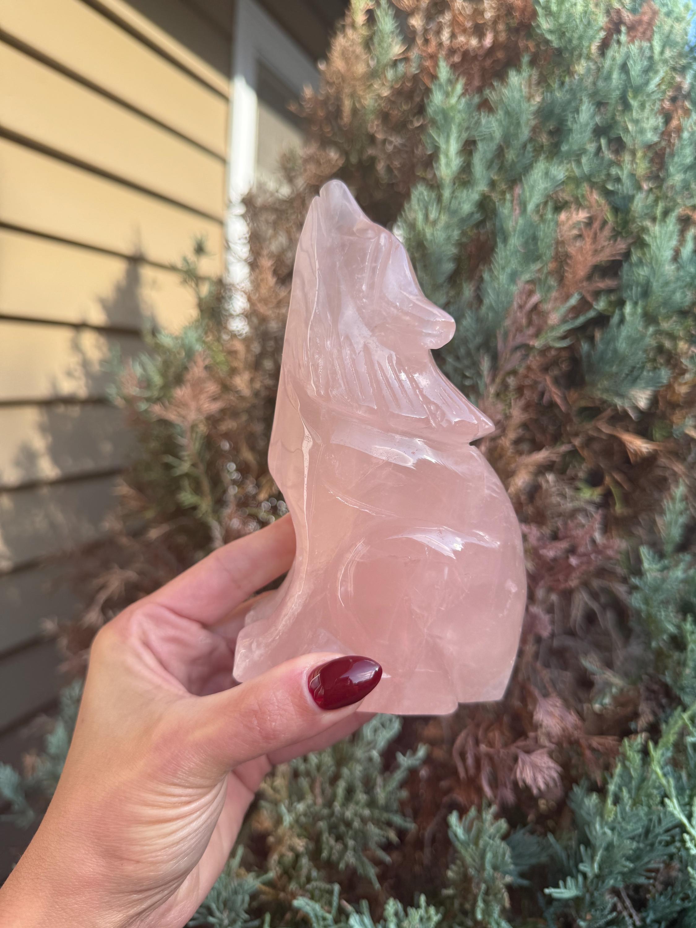 Rose Quartz Wolf Crystal Carving • Hand-Carved Spirit Animal • Gemstone Wolf • Healing Stone • Spiritual Decor 3