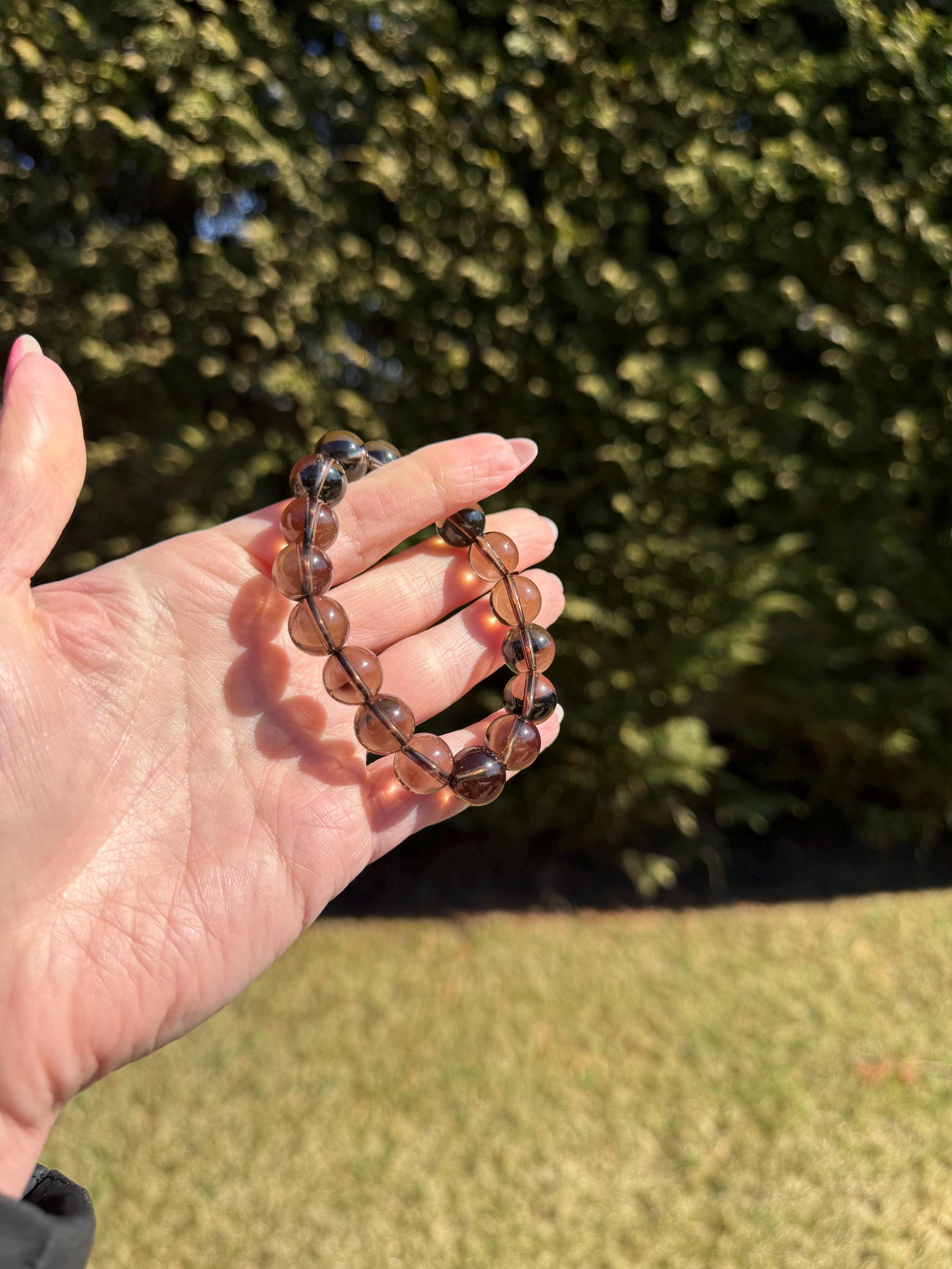 Smoky Quartz Beaded Bracelet • 12mm Natural Crystal • Grounding Stone • Healing Bracelet • Protection Jewelry 8