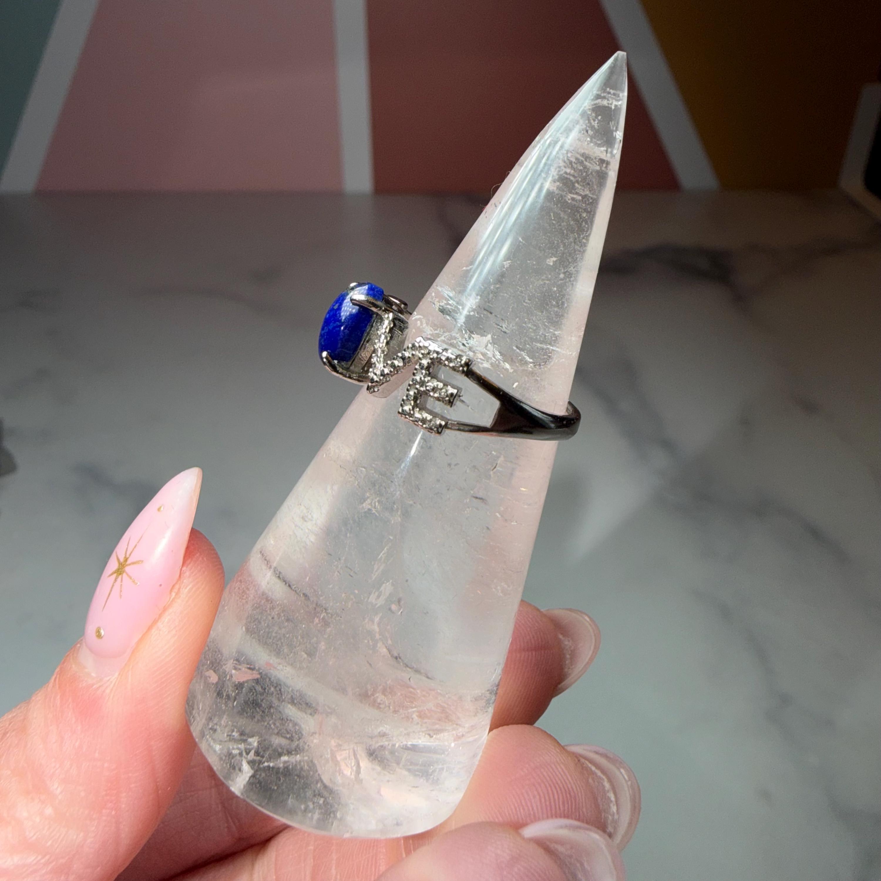 Lapis Lazuli Love Ring Adjustable, 925 Sterling Silver Blue Gemstone Ring Celestial Jewelry Gift 4