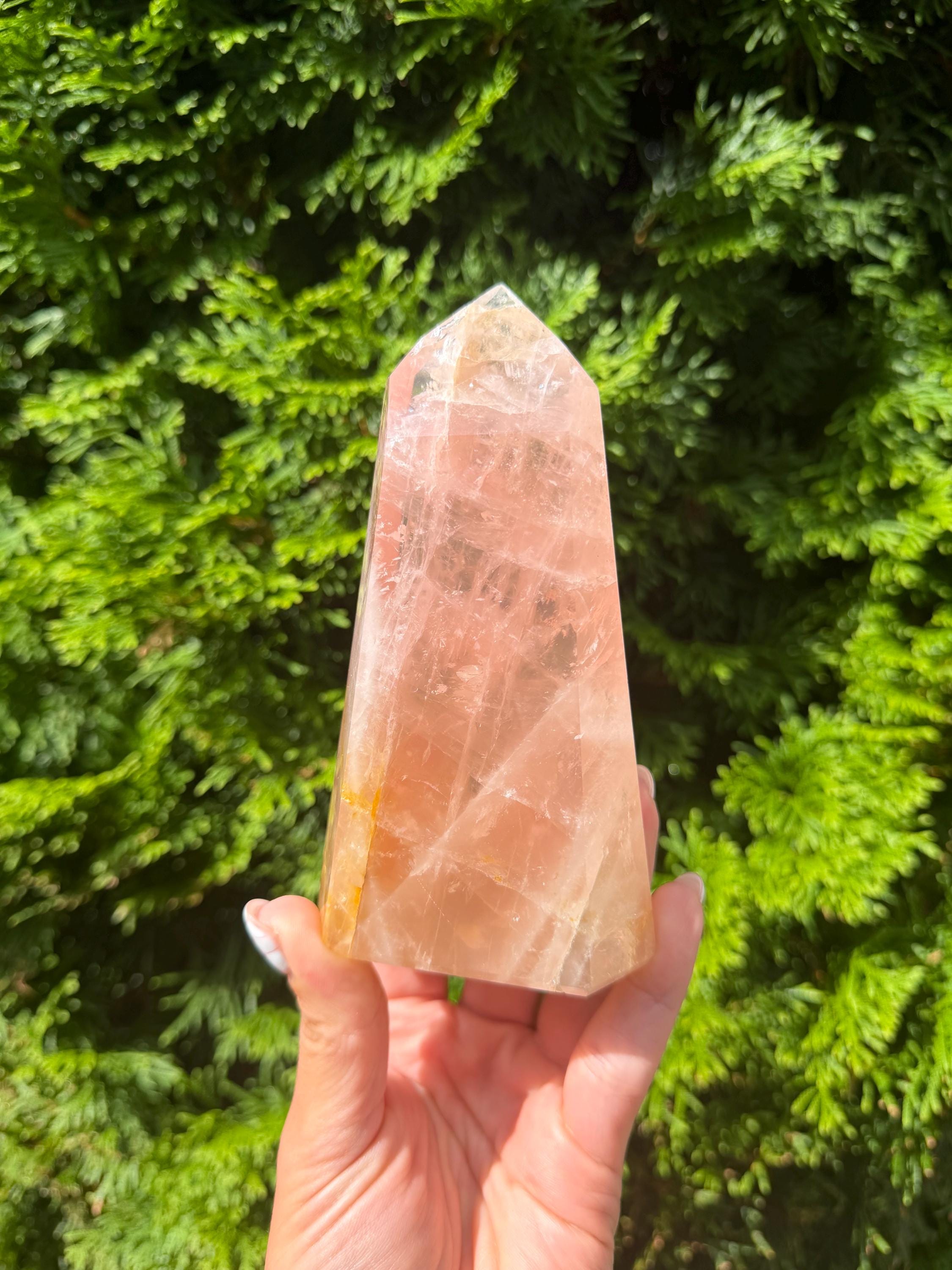 Rose Quartz & Golden Healer Tower from Brazil: Polished Quartz Point 8
