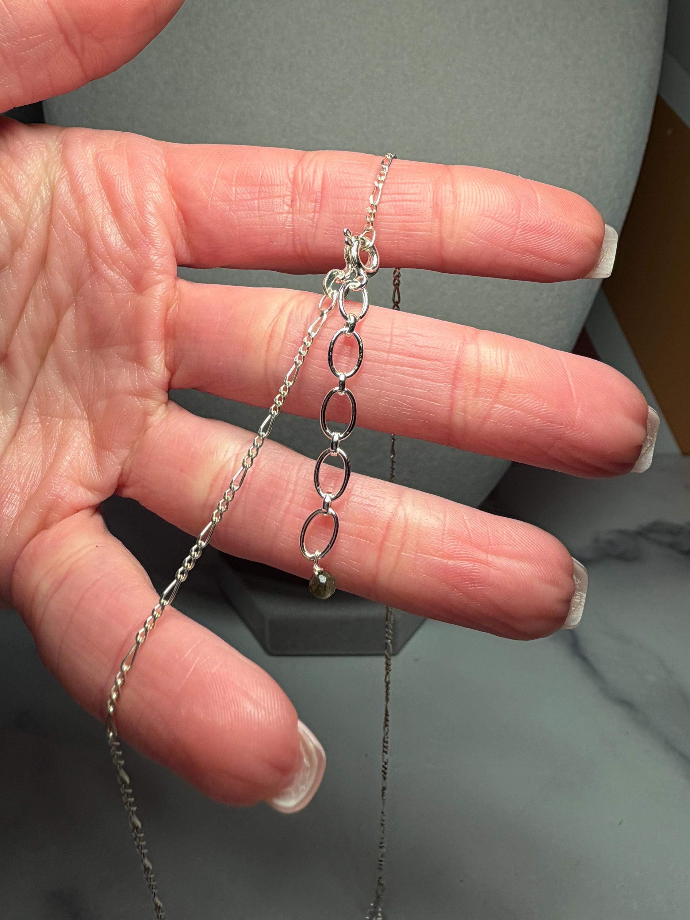 Faceted Moldavite Herkimer Diamond Rondelle Necklace, Sterling Silver Chain (16 Inch + 2 Inch Extender) 5