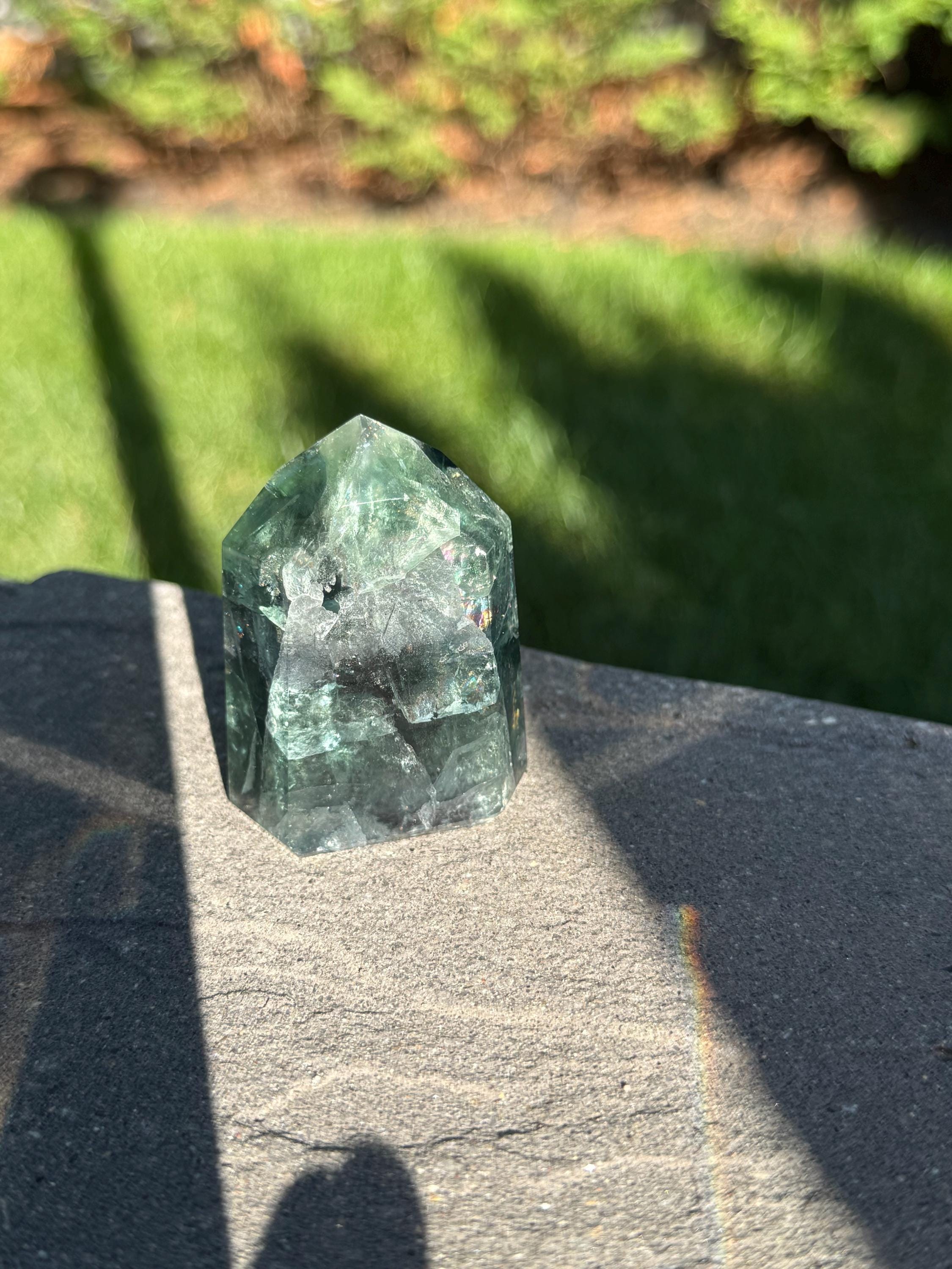 Green Fluorite Crystal Tower from Brazil: Polished Fluorite Point 9