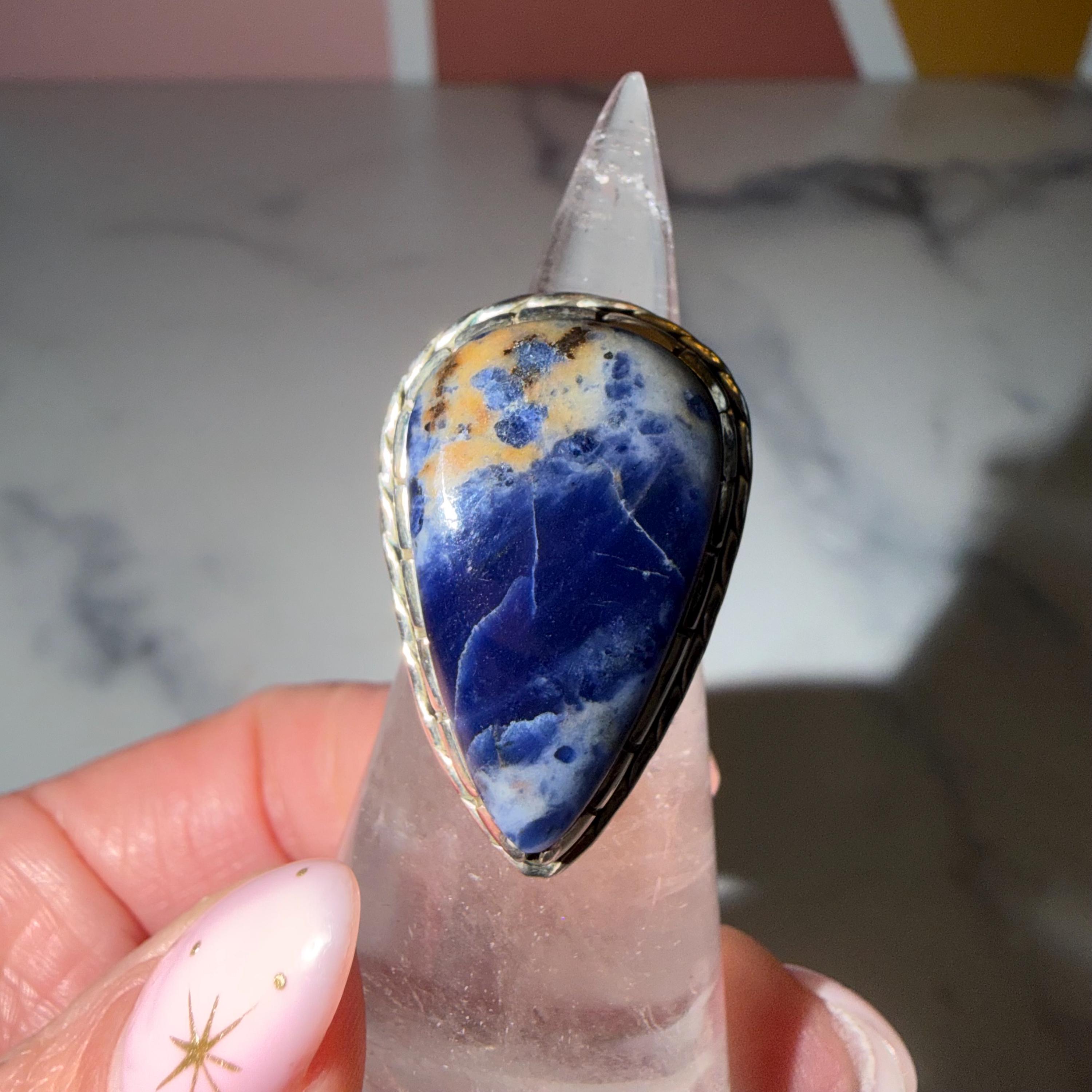 Sodalite Teardrop Ring • 925 Sterling Silver • Size 6.5 • Blue Gemstone Statement Ring • Boho Jewelry 2