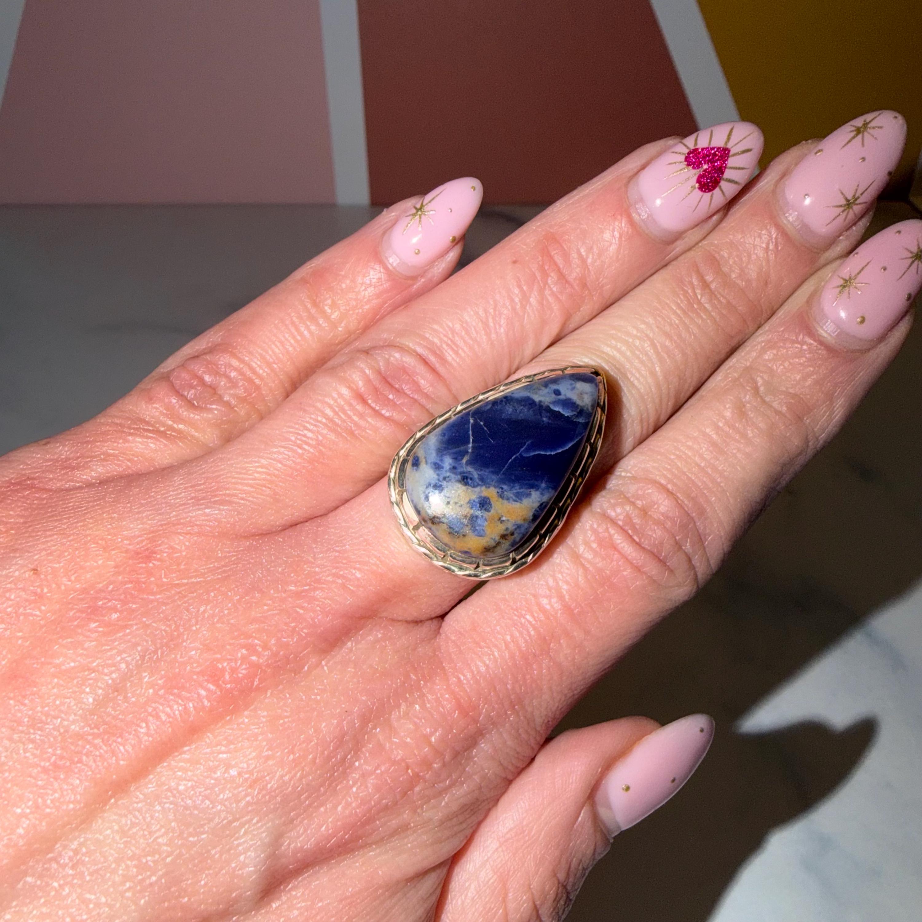 Sodalite Teardrop Ring • 925 Sterling Silver • Size 6.5 • Blue Gemstone Statement Ring • Boho Jewelry 3