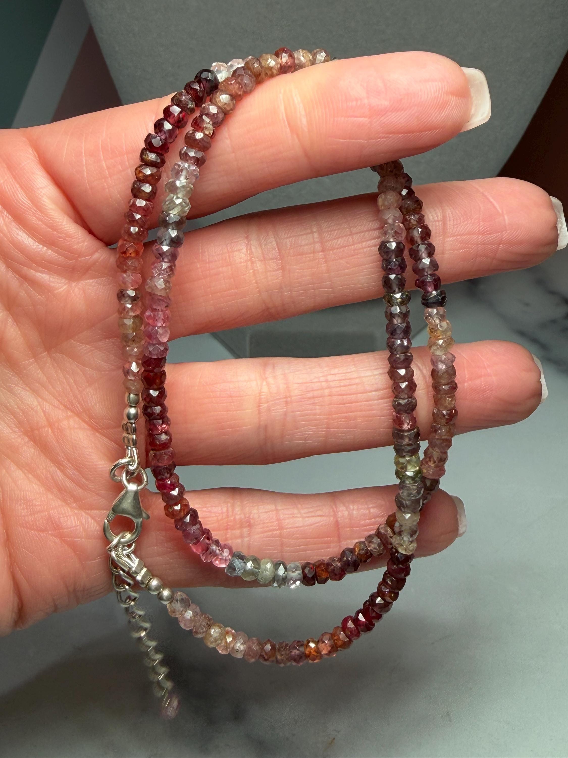 Mixed Tourmaline Beaded Necklace, Faceted Rondelle Gemstone, Sterling Silver Chain 4