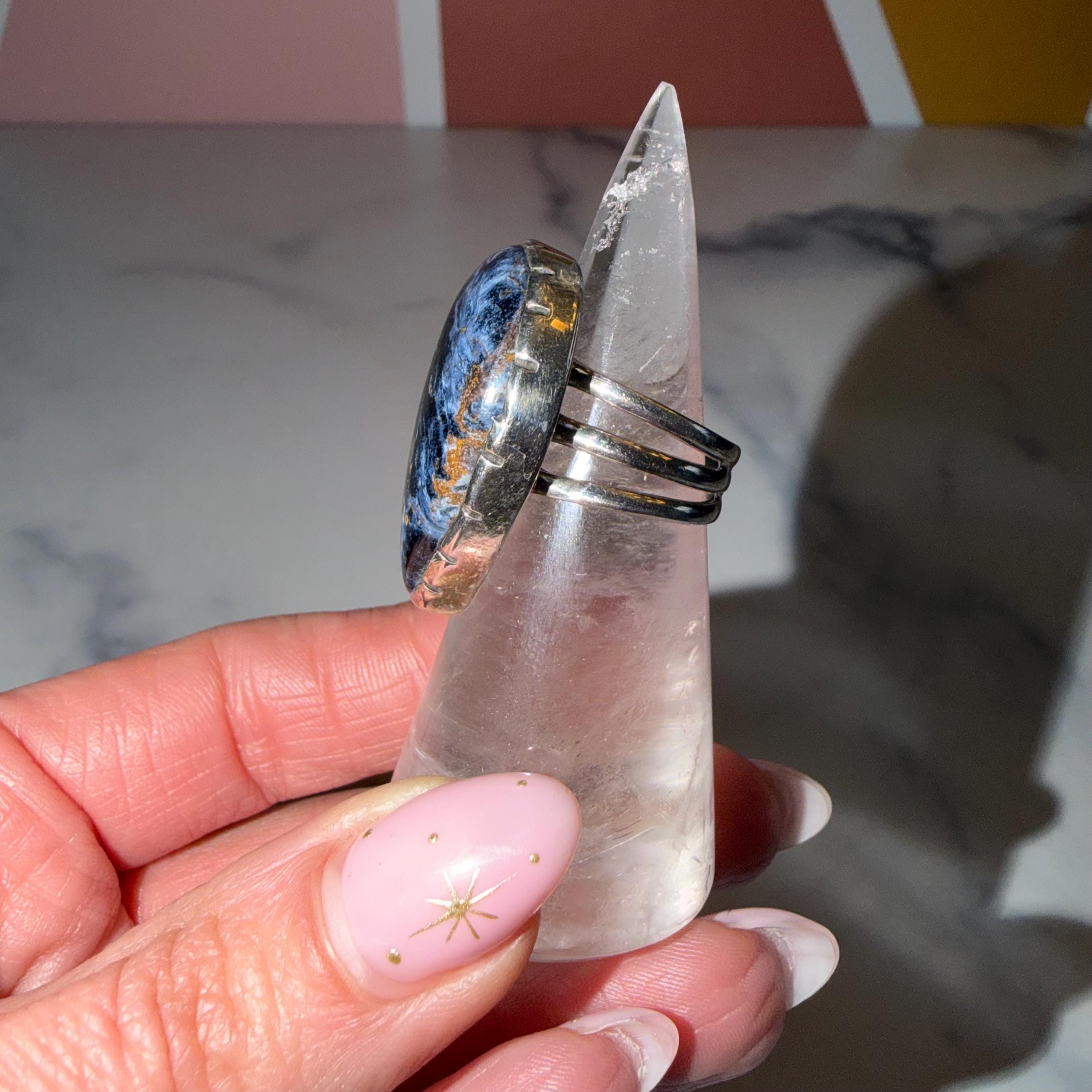 Large Pietersite Teardrop Ring • Sterling Silver Statement Gemstone Jewelry (Size 7) 6