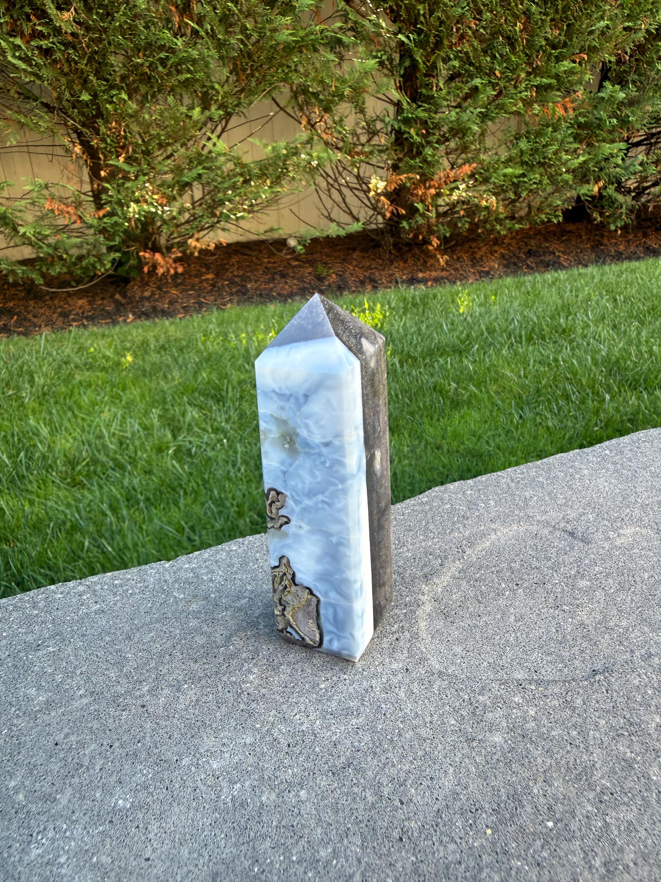 Owyhee Blue Opal Tower • Moss Agate Inclusions, Calming Crystal Point 8