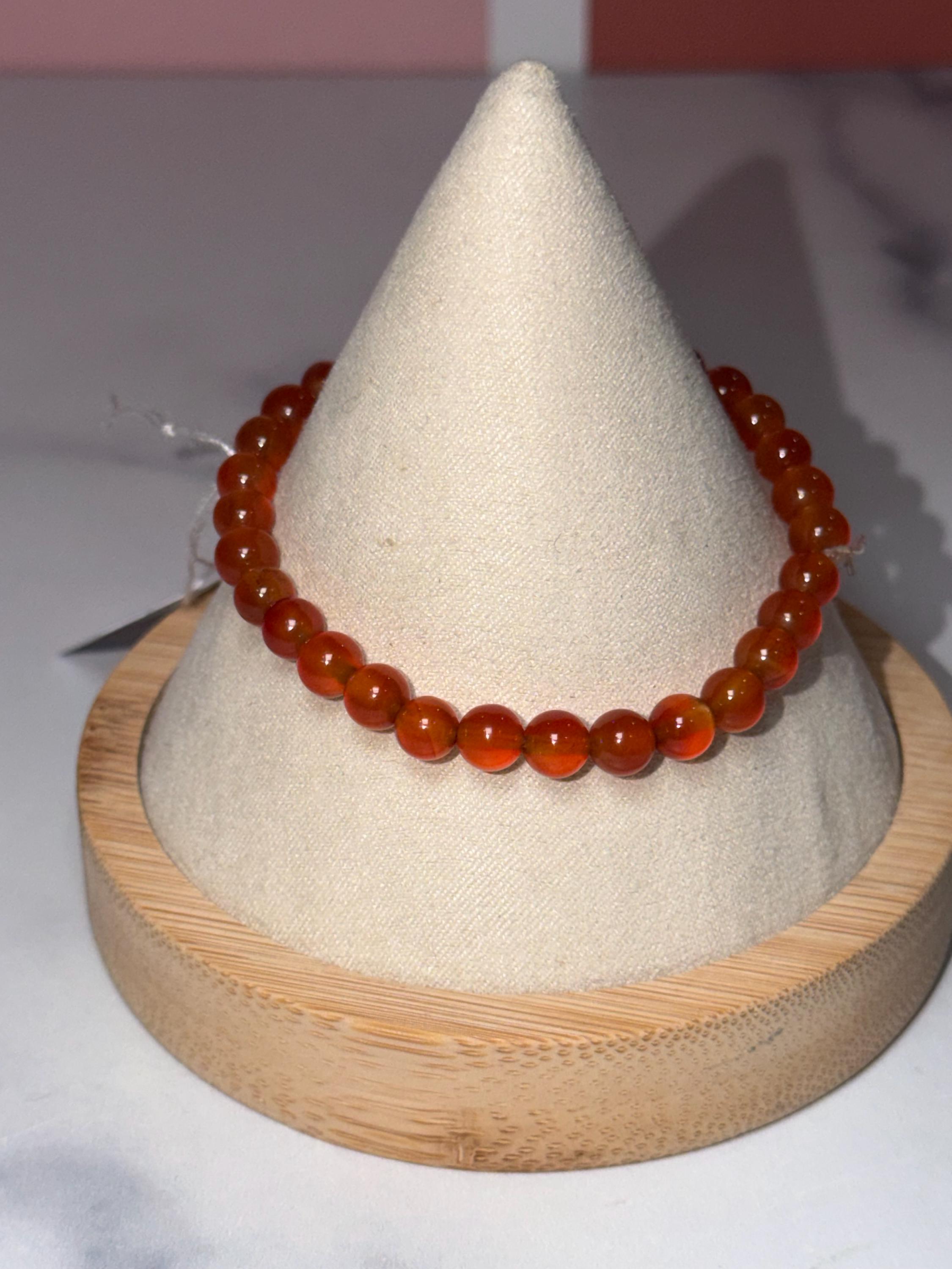 Carnelian Crystal Stretch Beaded Bracelet, 6.3mm Gemstone, Bold Energy, Everyday Wear Stretch Jewelry 6