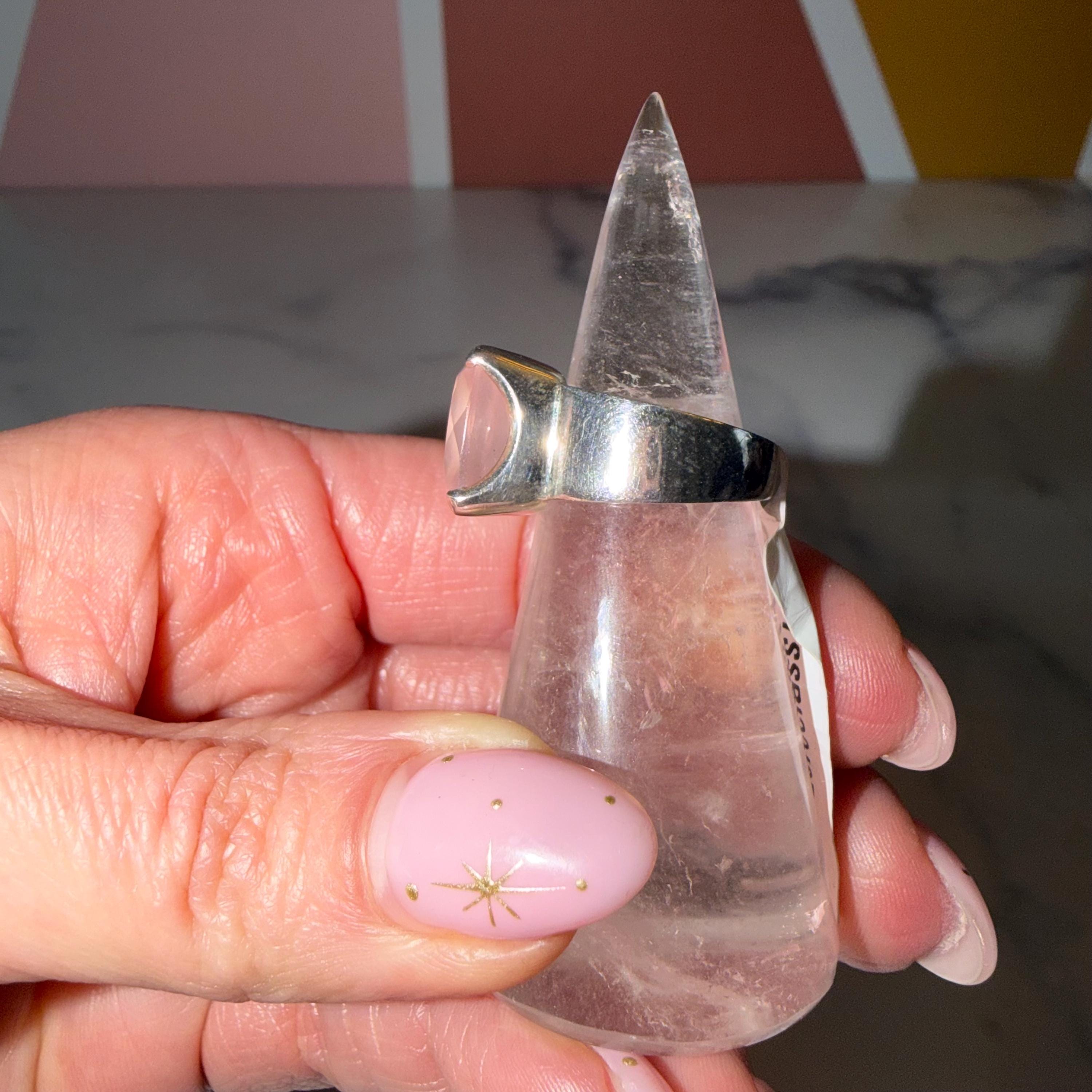 Faceted Rose Quartz Square Ring, Sterling Silver, Love Stone Jewelry (Size 6) 4