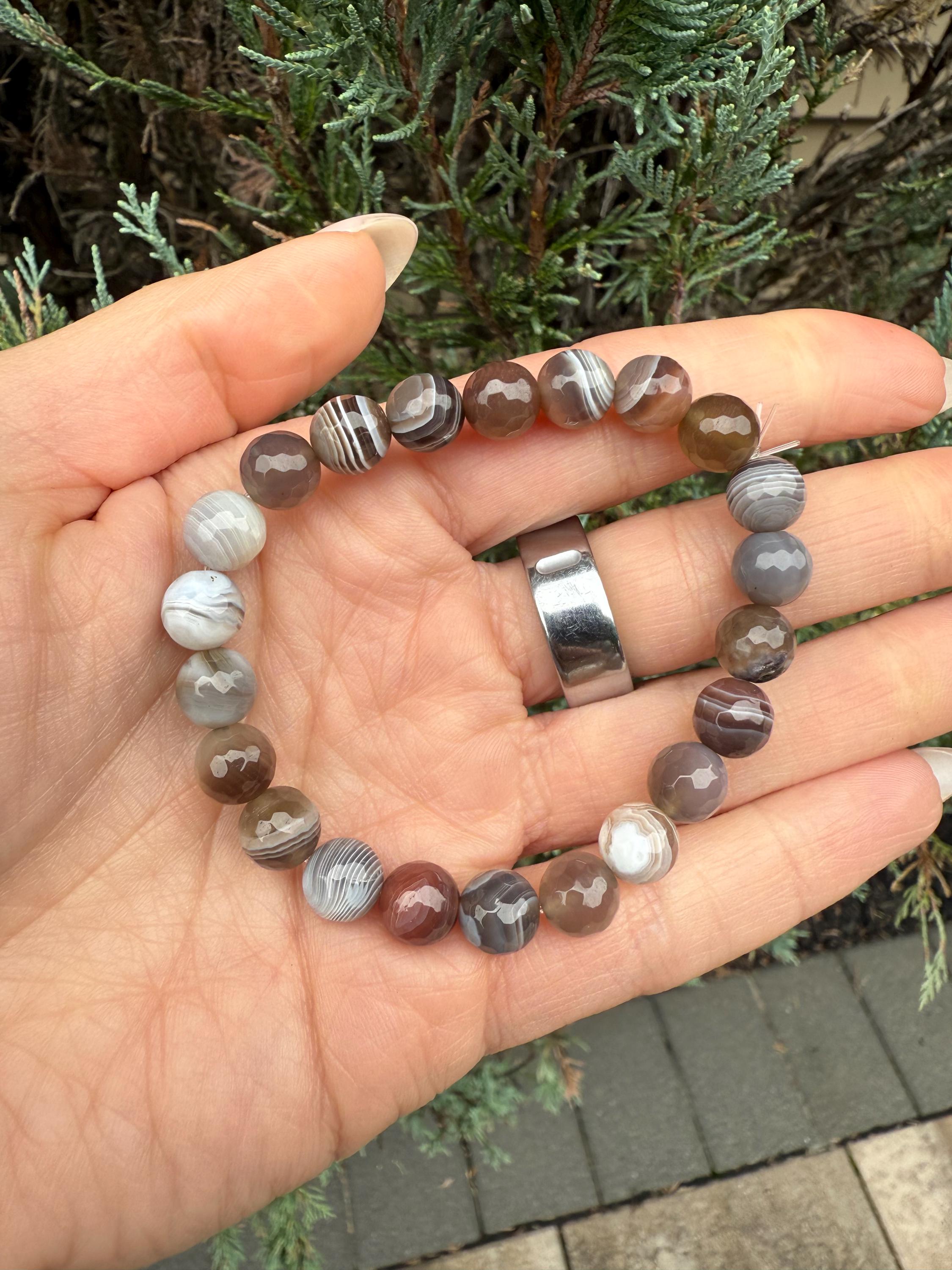 Faceted Botswana Agate Stretch Beaded Bracelet, Natural Gemstone, Grounding Crystal Jewelry (8mm) 7