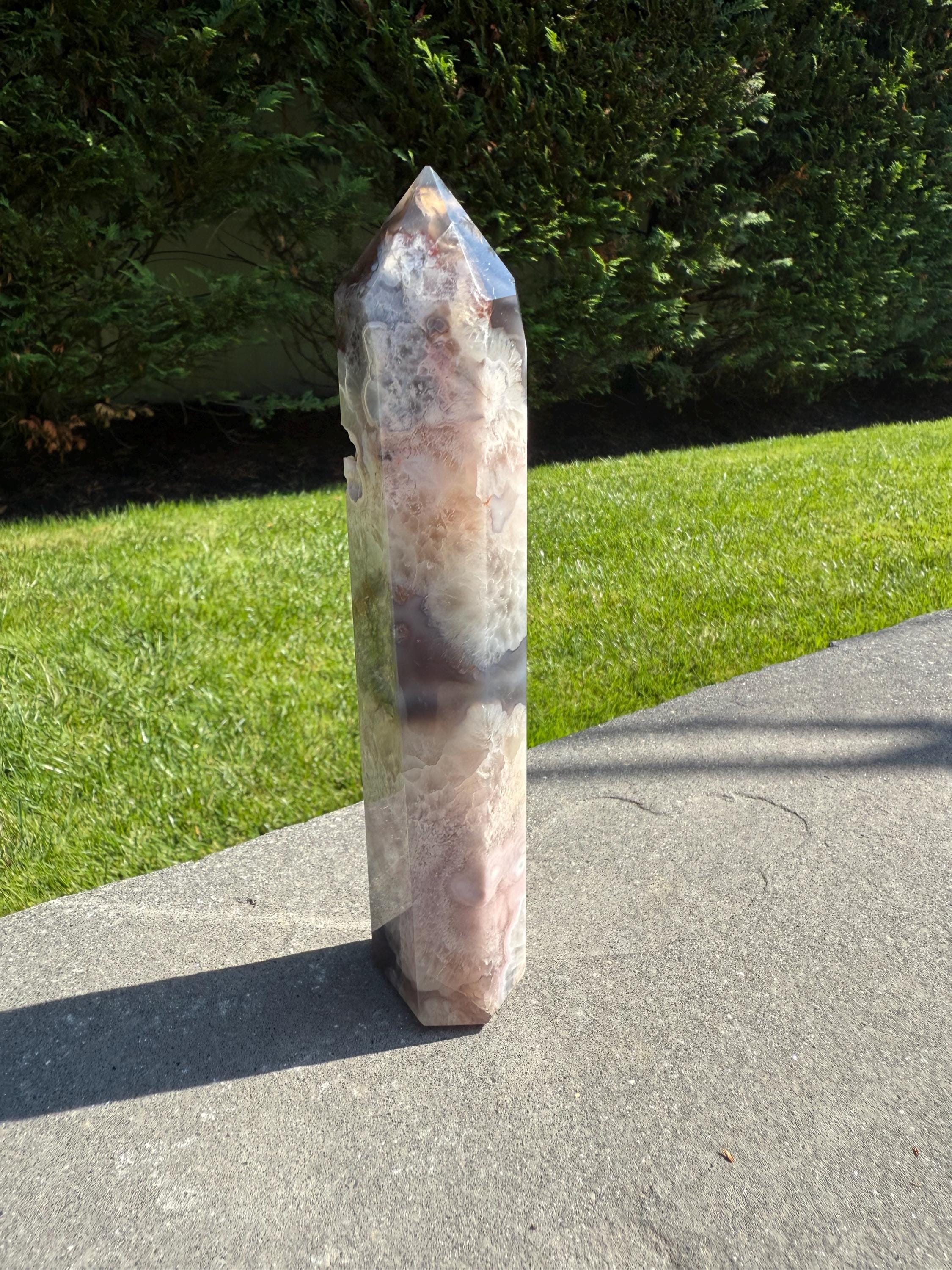 Black Flower Agate Druzy Crystal Tower • Polished Obelisk, Spiritual Decor 9