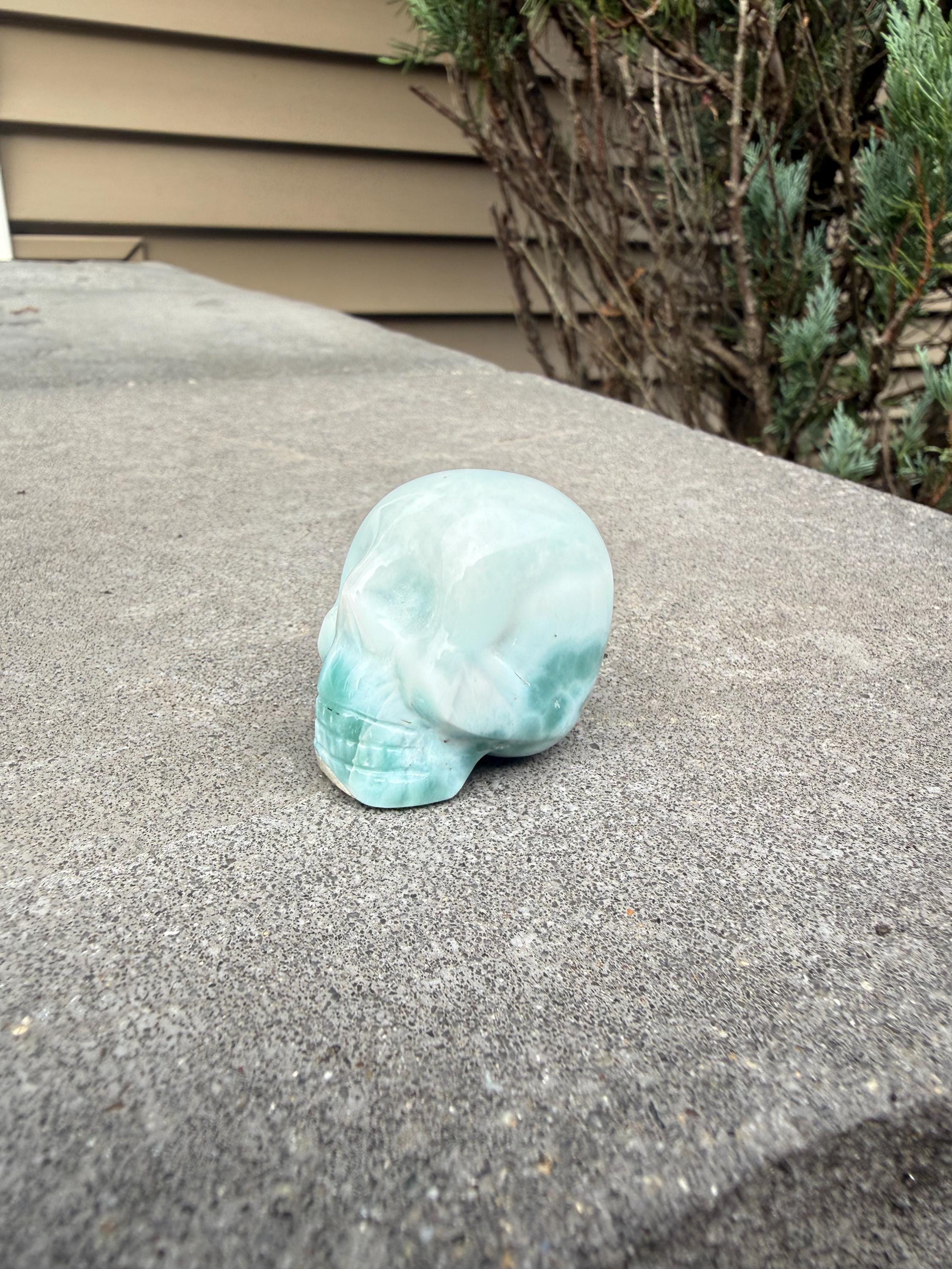 Larimar Skull Carving • Dominican Republic • Caribbean Blue Crystal Skull • Hand Carved Gemstone • Spiritual Decor 11