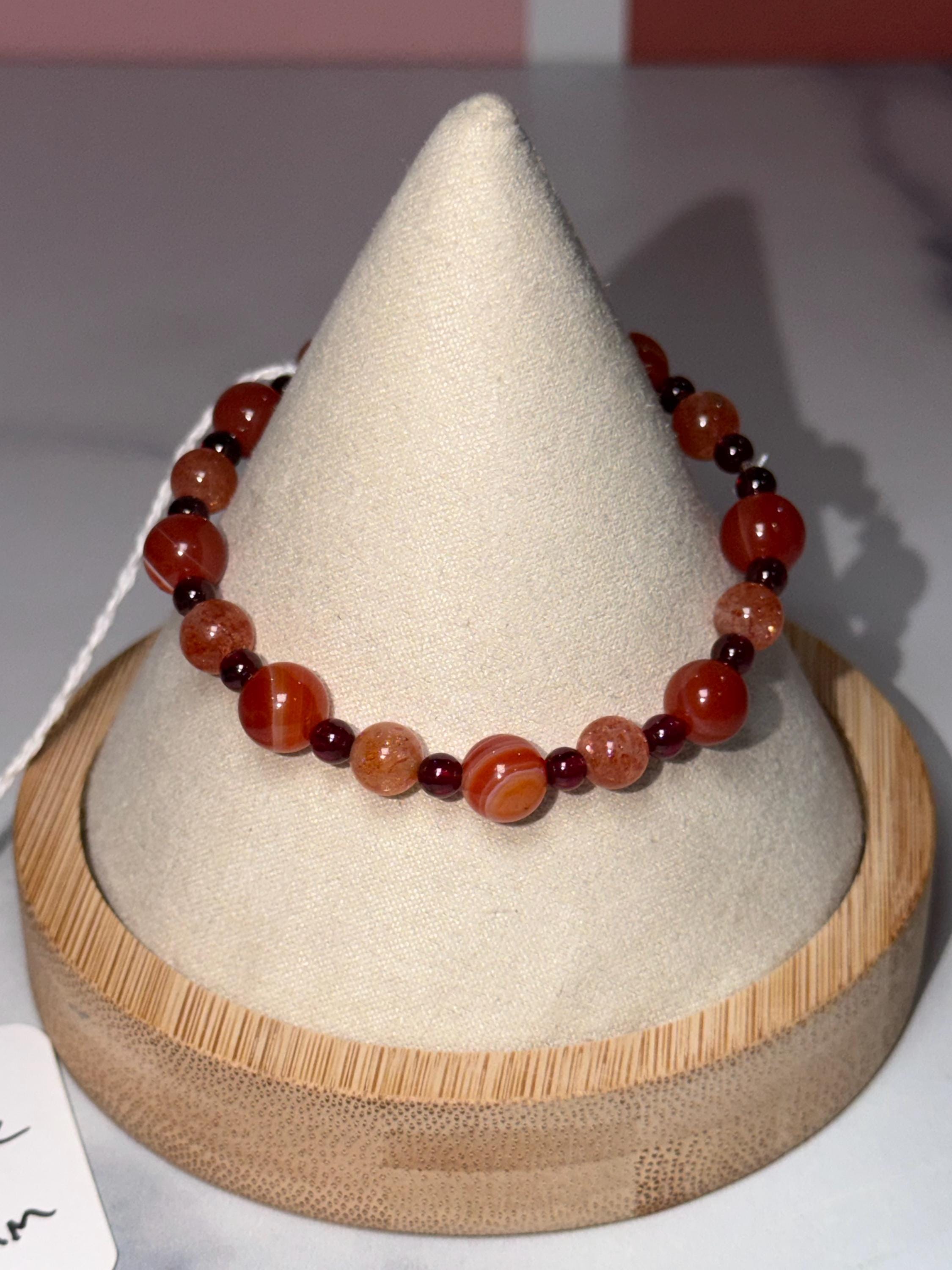 Carnelian, Fire Quartz, Garnet Beaded Bracelet, Earth Tone Gemstone Jewelry 2