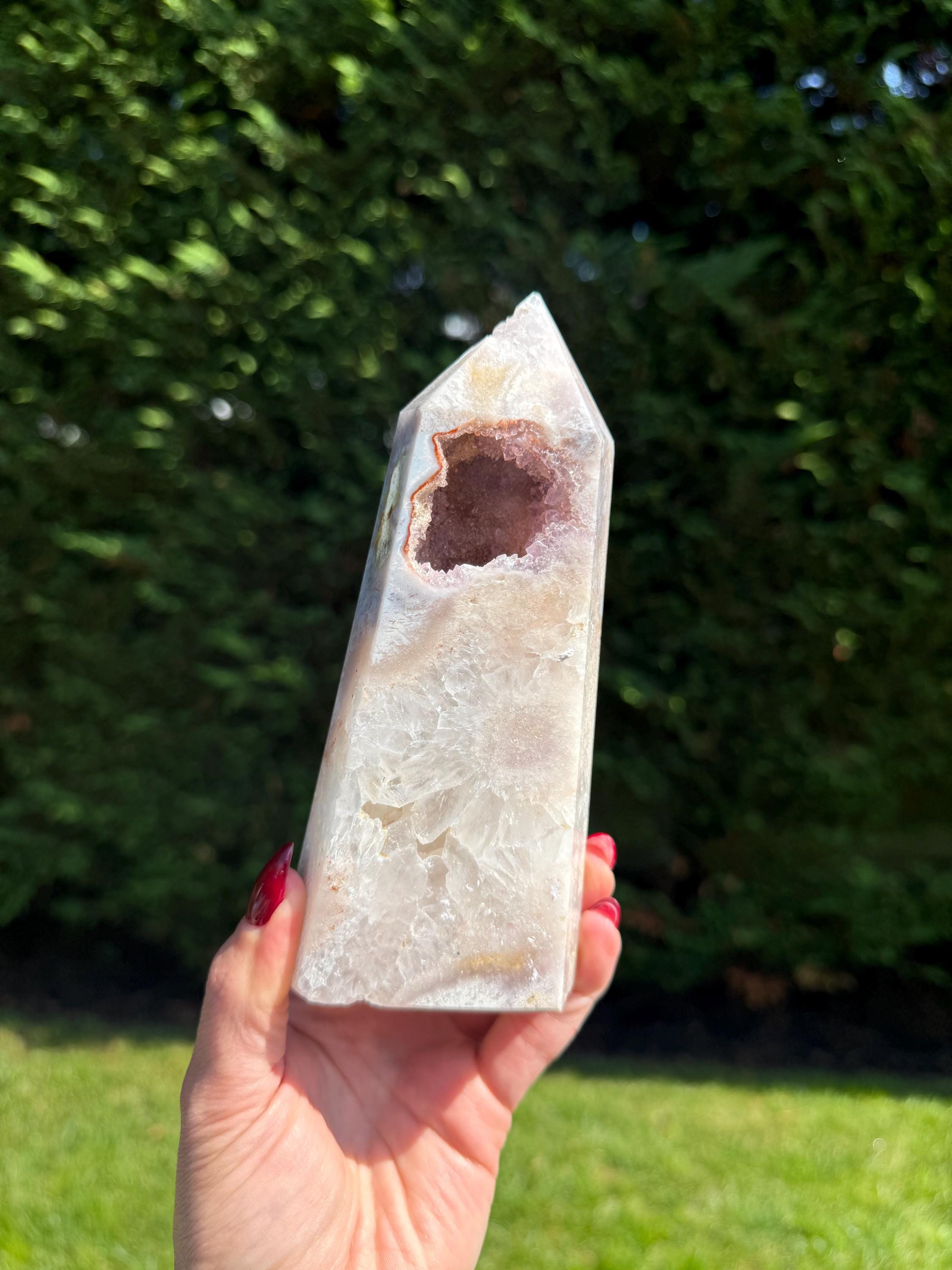 Pink Amethyst Druzy Crystal Obelisk • Healing Quartz Tower, Spiritual Decor 4