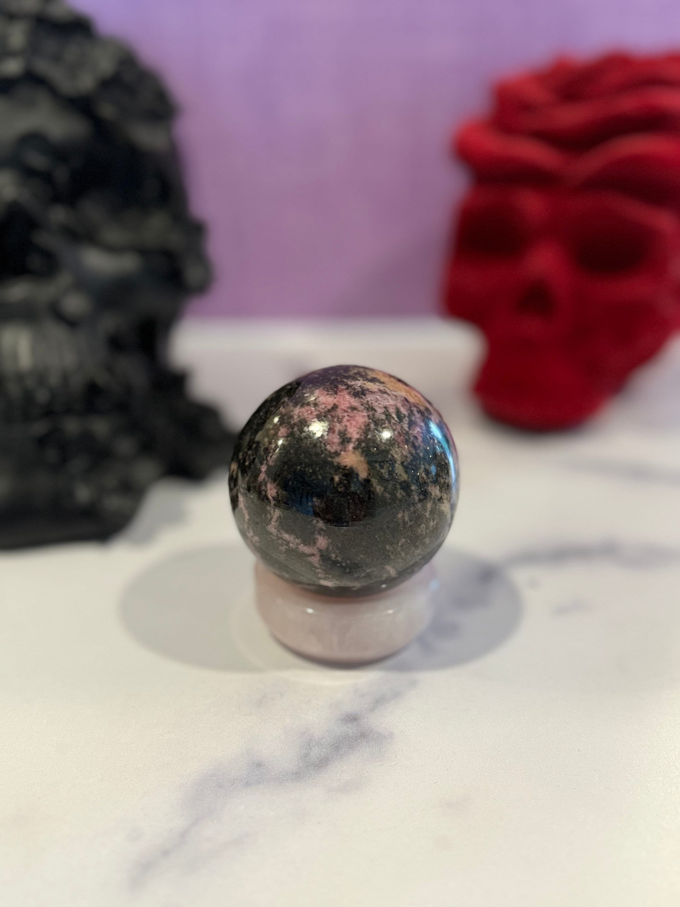 Sunset Rhodonite Sphere • 63mm Madagascar Crystal Ball • Heart Chakra Decor 5