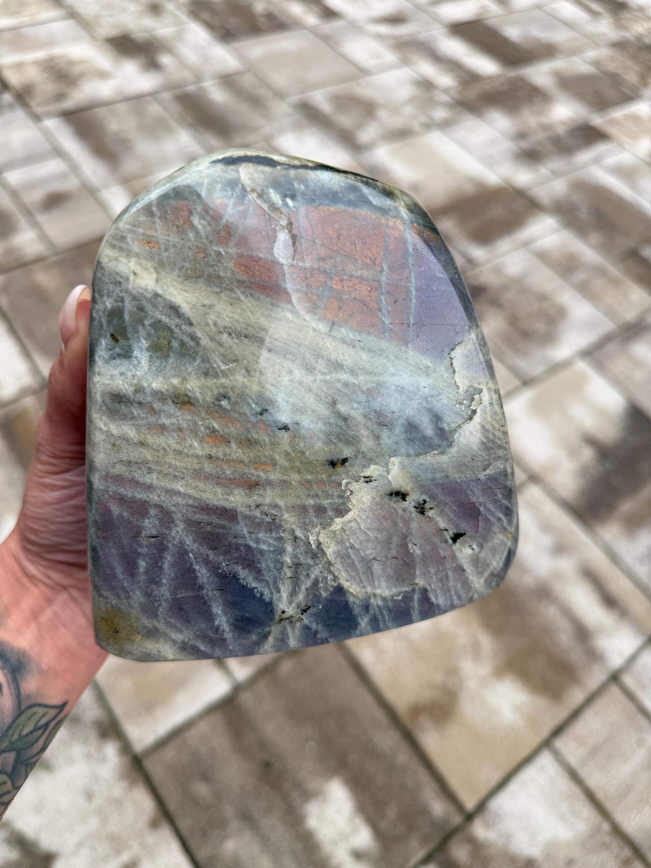 Large Labradorite Freeform Crystal • Polished Sunset Flash, Intuition Stone, Spiritual Decor 16