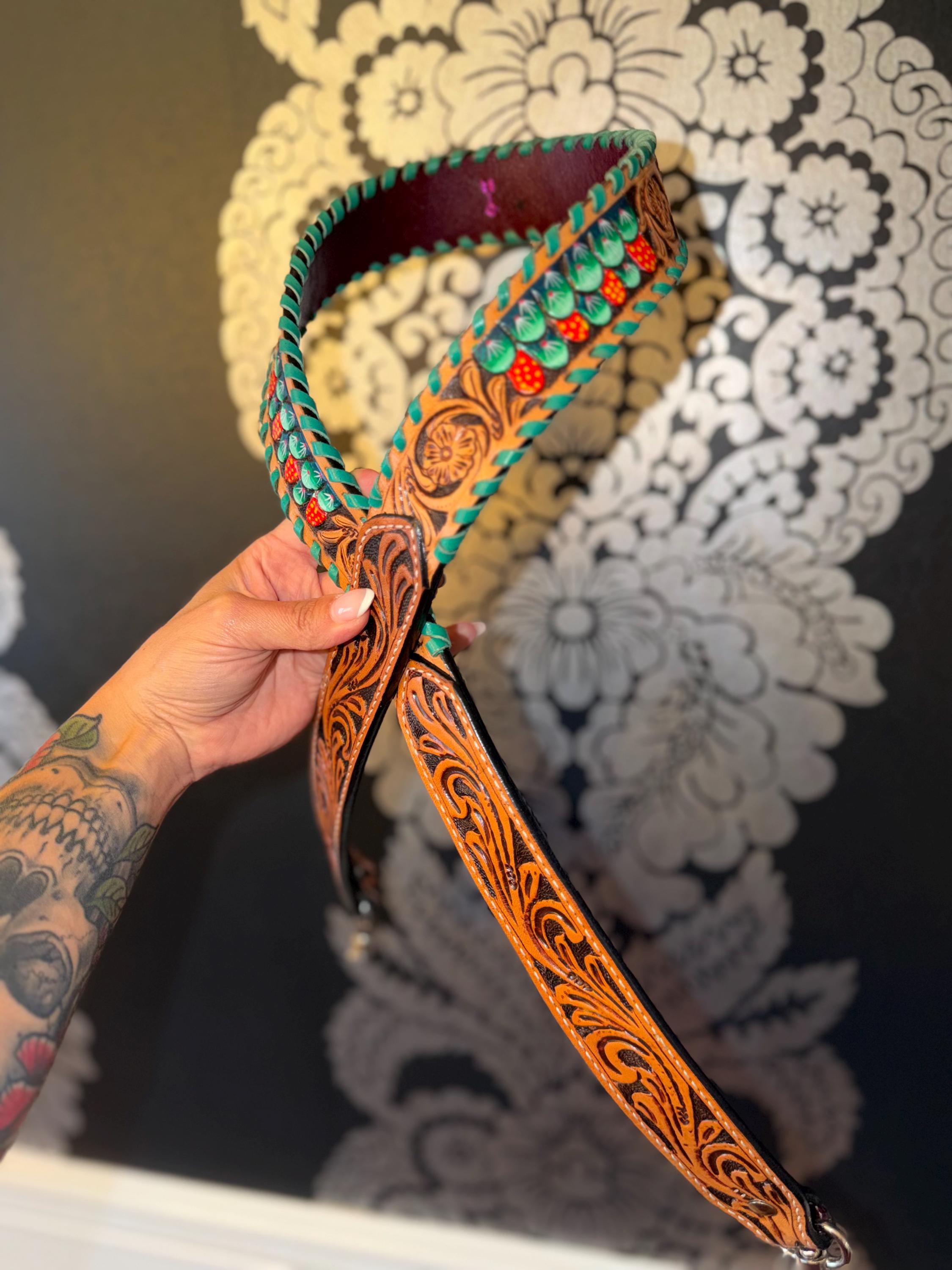 Tooled Leather Cactus Purse Strap 4