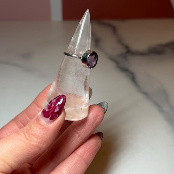 Faceted Amethyst Solitaire Ring: 925 Sterling Sil… - image 5