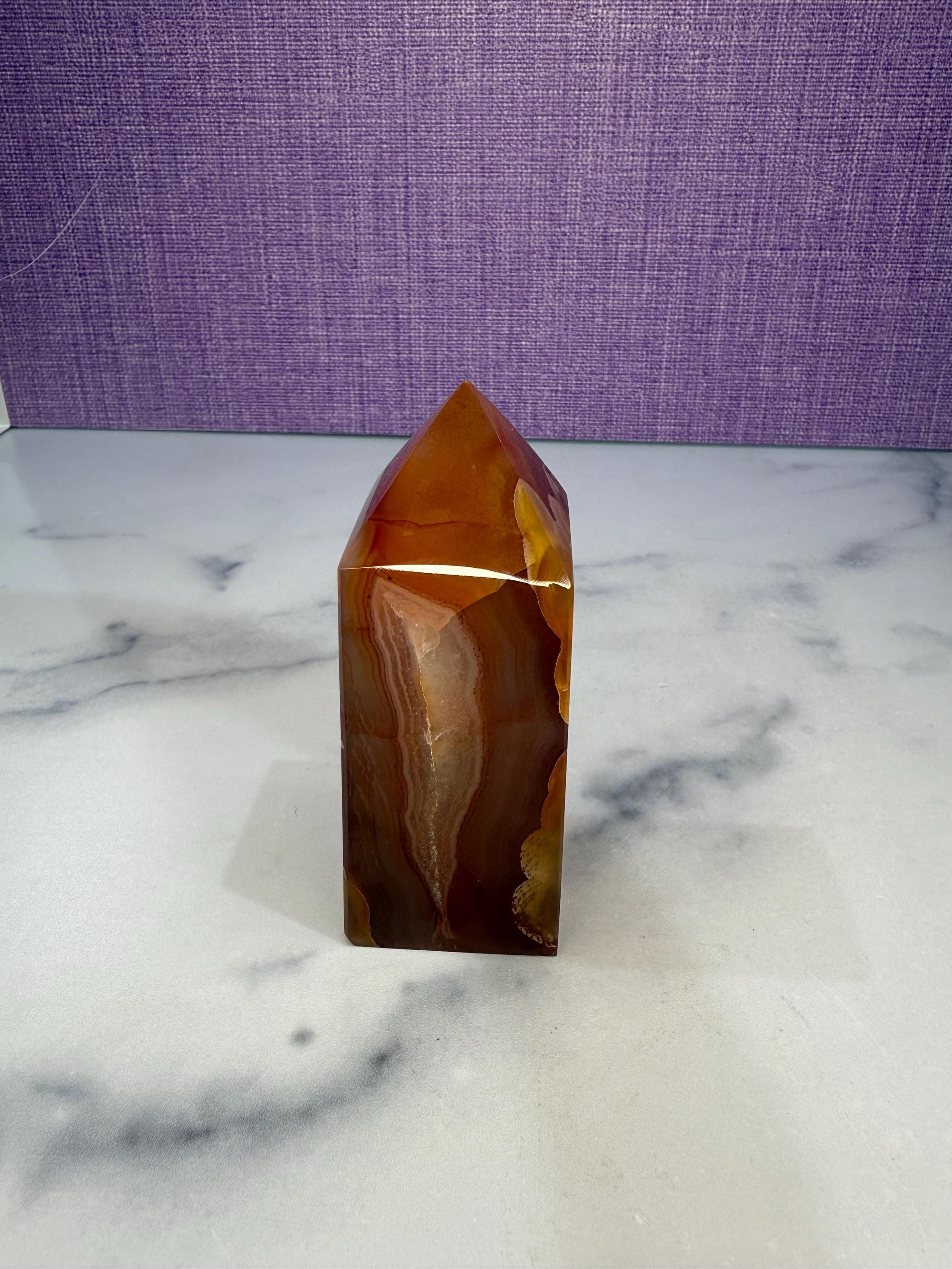 Druzy Carnelian Crystal Tower, Fiery Orange Healing Stone Point, Spiritual Decor, Meditation Obelisk 8