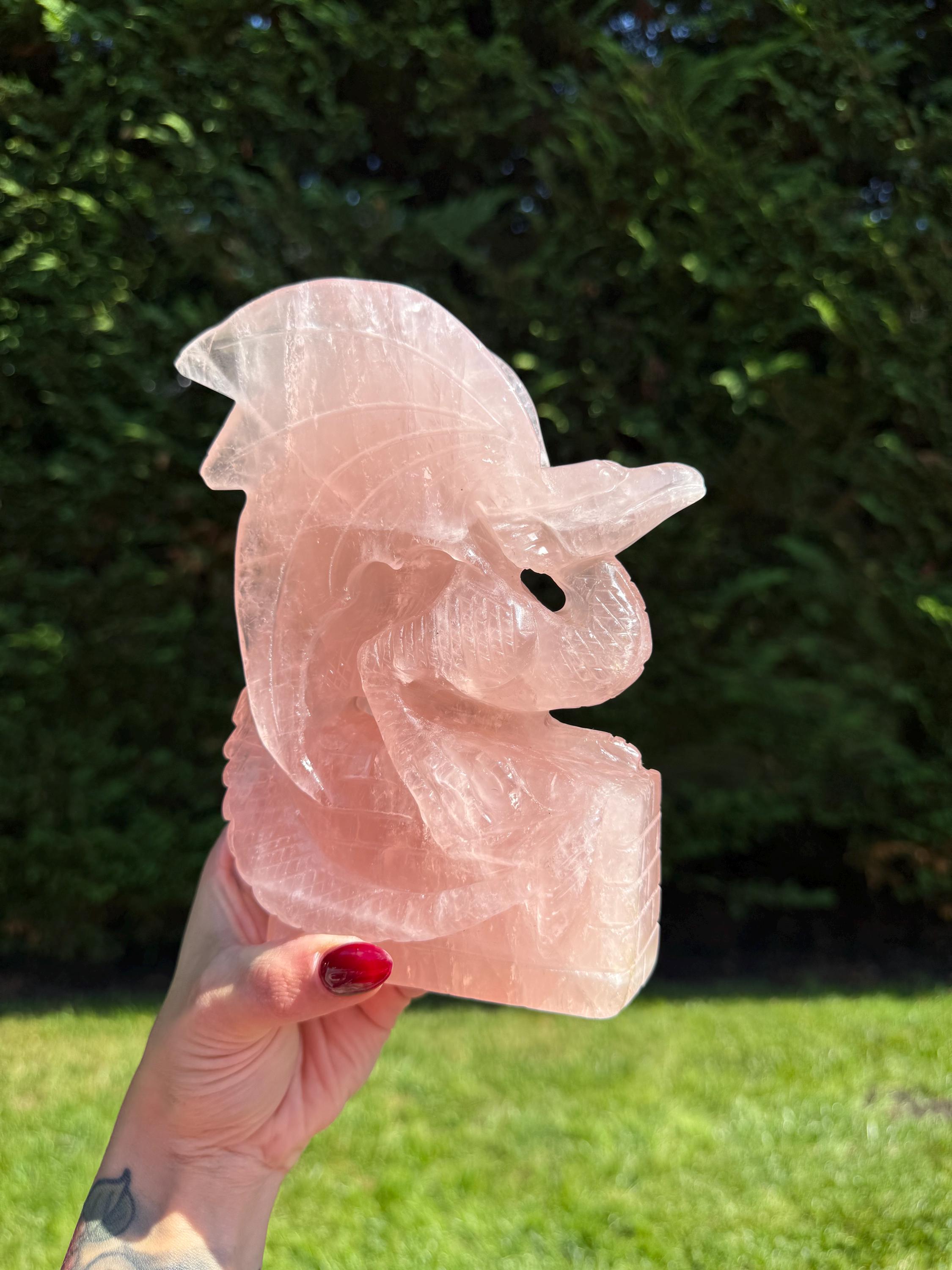 Large Rose Quartz Dragon Carving • Hand-Carved Crystal Guardian Sculpture 3