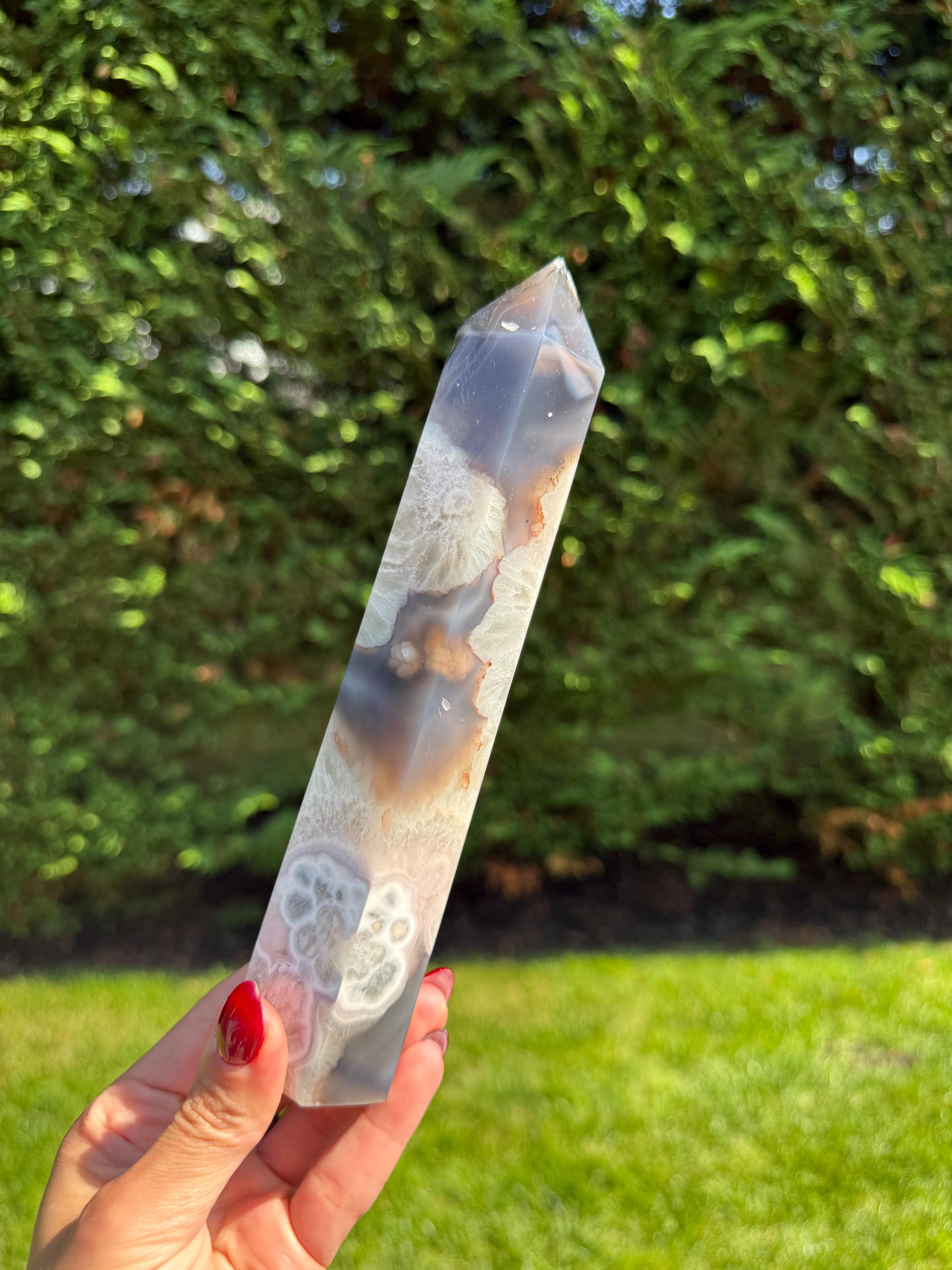 Black Flower Agate Druzy Crystal Tower • Polished Obelisk, Spiritual Decor 2