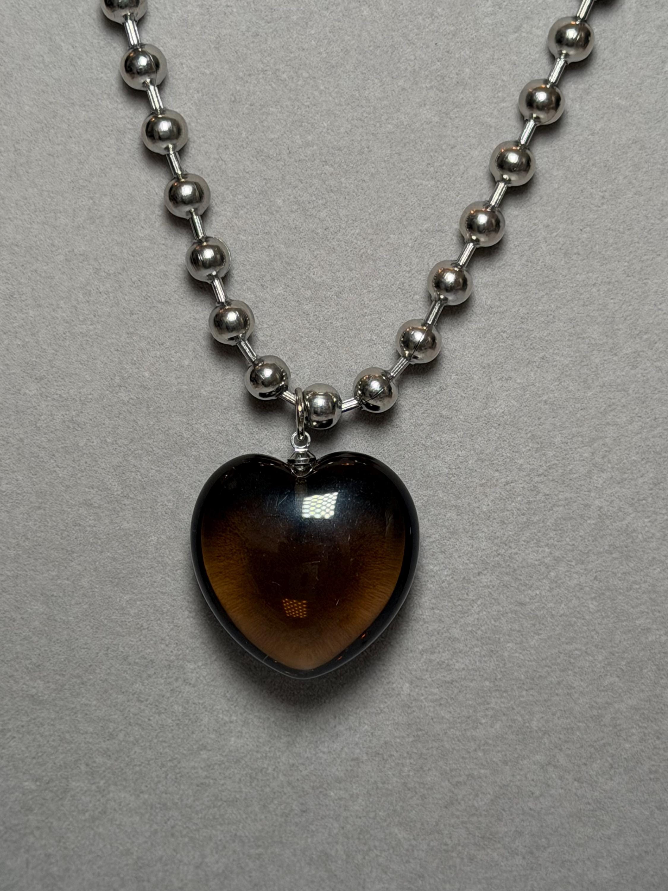 Smoky Quartz Heart Pendant Necklace, Sterling Silver Ball Chain, 17 Inch 4