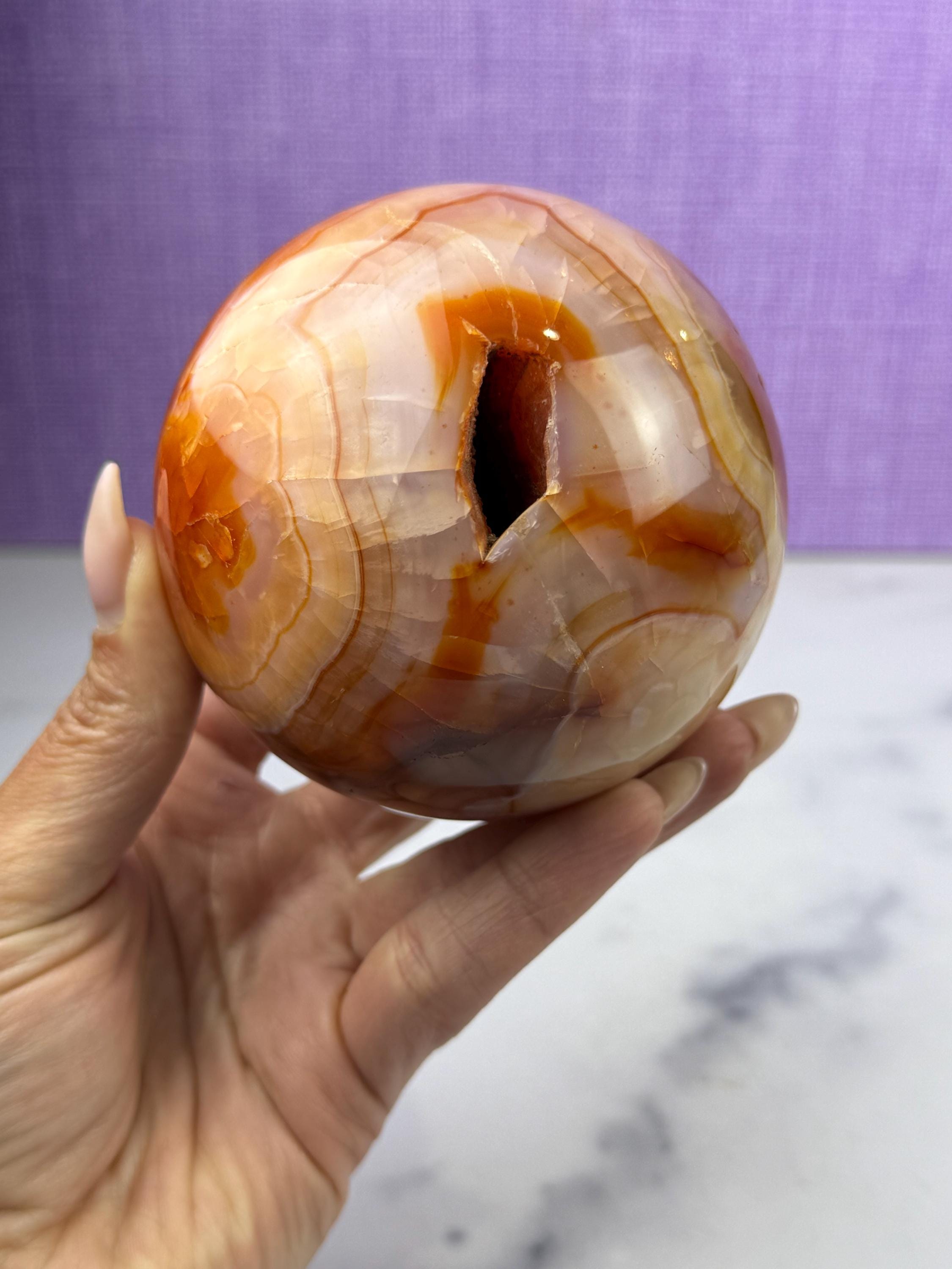 Druzy Carnelian Crystal Sphere: Natural Sparkle • Statement Sphere • Grounding Energy 2