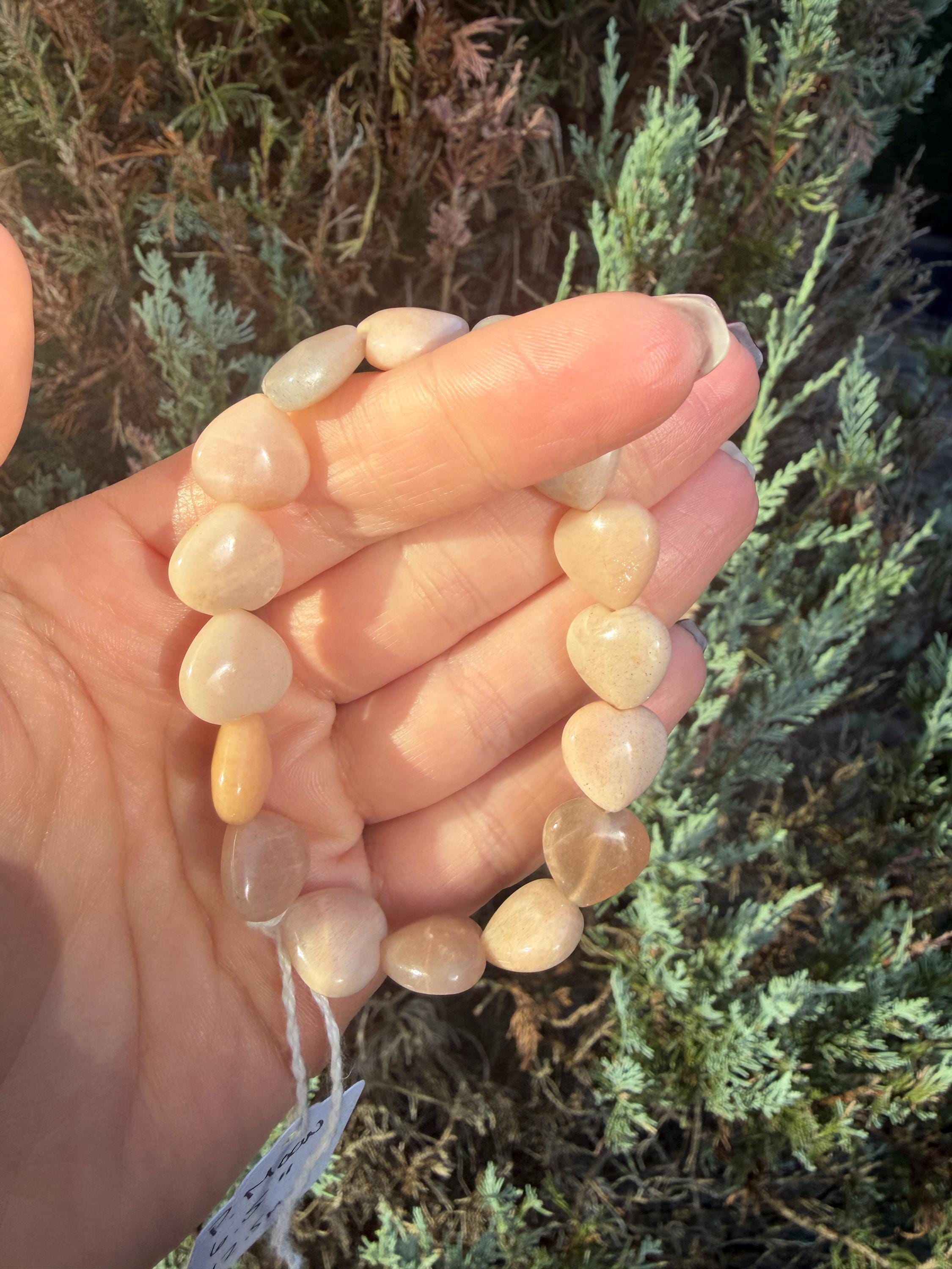 Peach Moonstone Heart Bracelet • Nurturing Crystal Jewelry • Love Intuition Stone