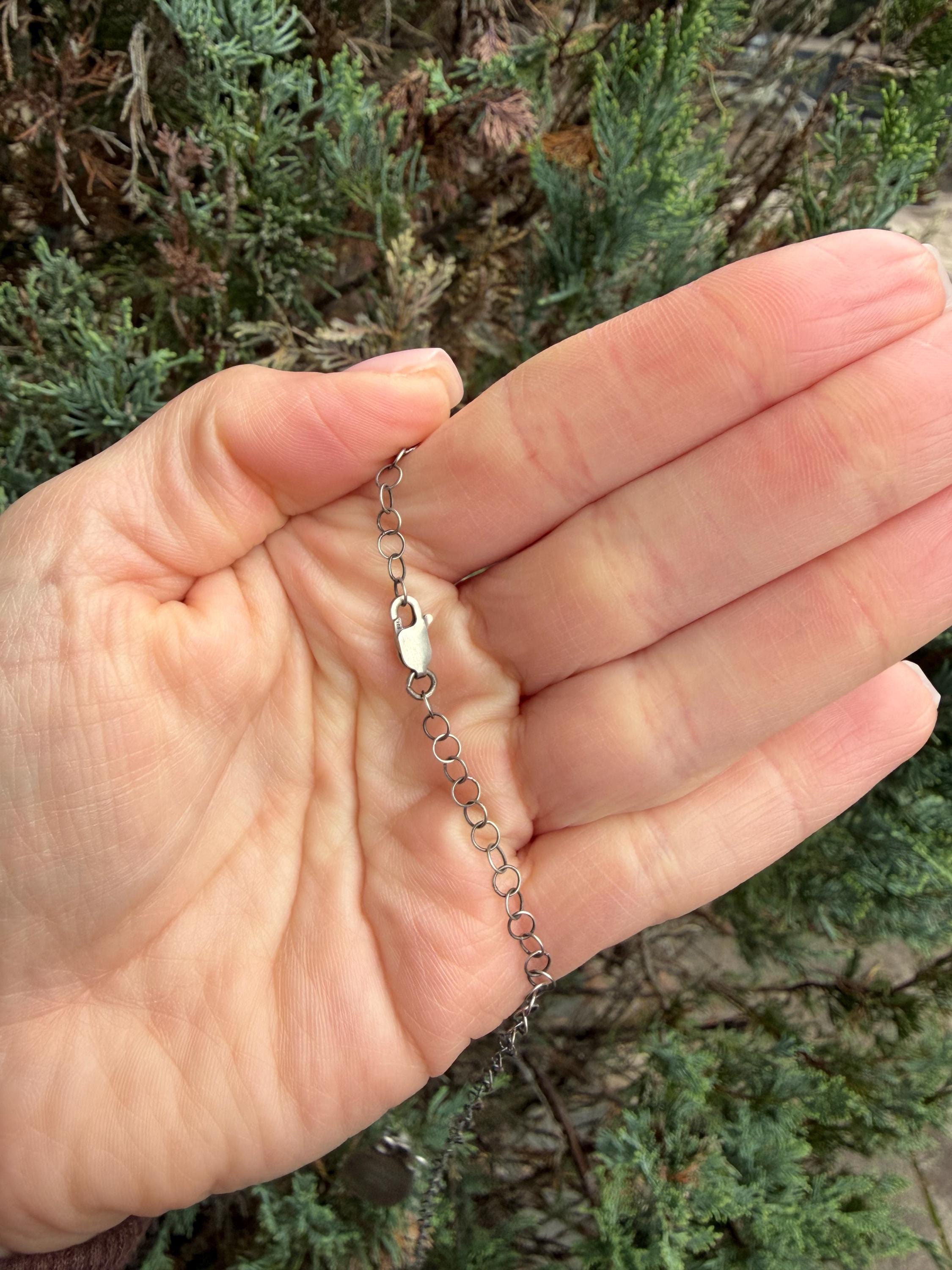 Sonoran Gold Turquoise Teardrop Bar Necklace, Sterling Silver, Southwest Artisan Stamped, 19.5 Inch Chain 11