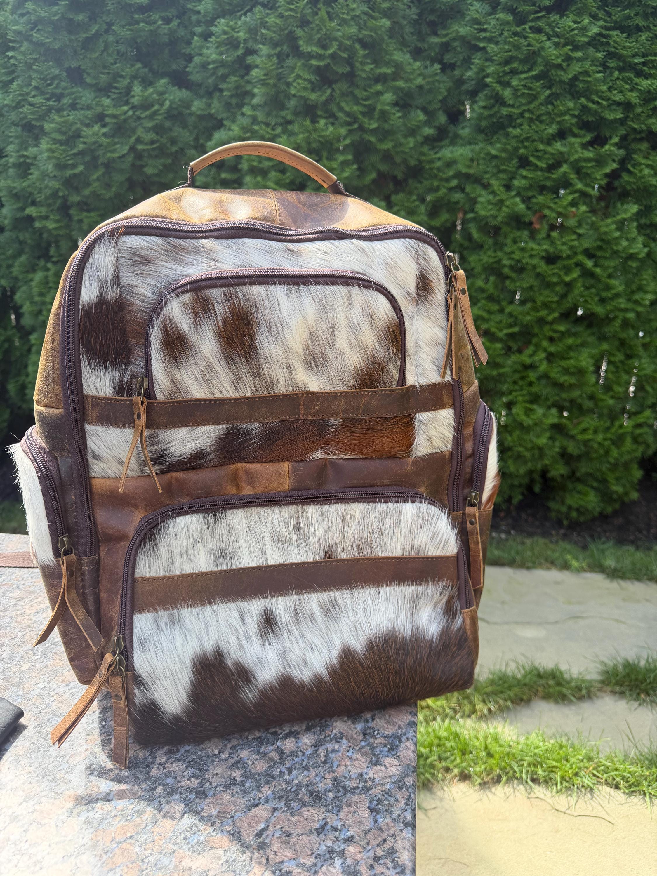 Western Cowhide & Leather Backpack – Hair-On Hide Rustic Travel Bag 2