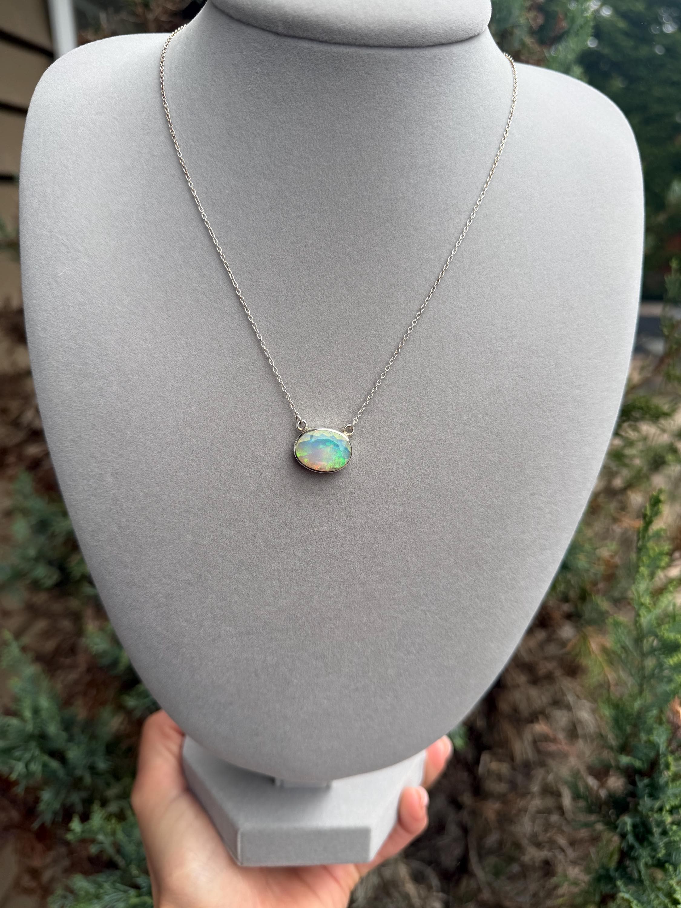 Ethiopian Opal Oval Necklace, 925 Sterling Silver Statement Jewelry 6