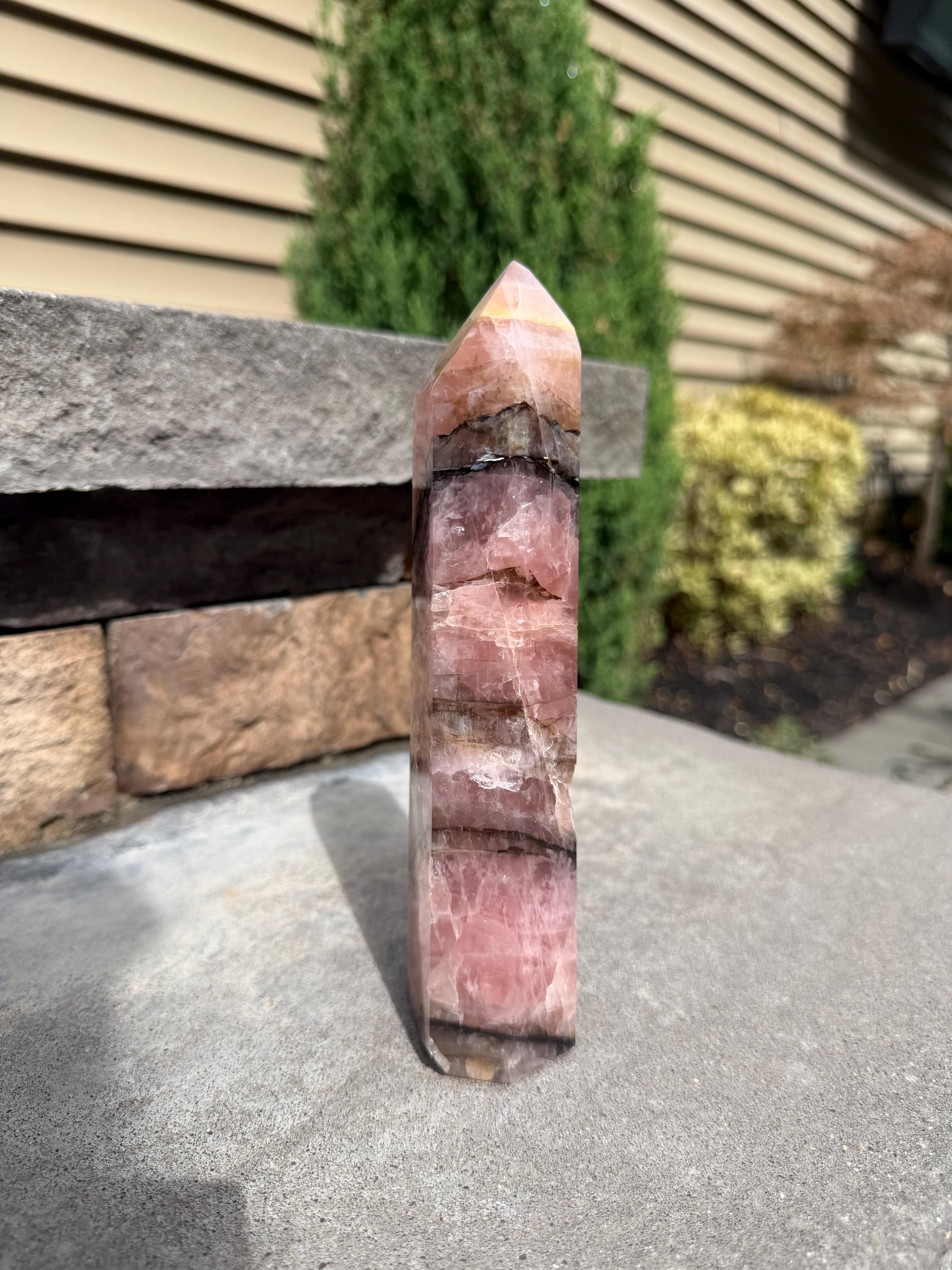 XL Rose Quartz Tower with Black Mineral Inclusions 7