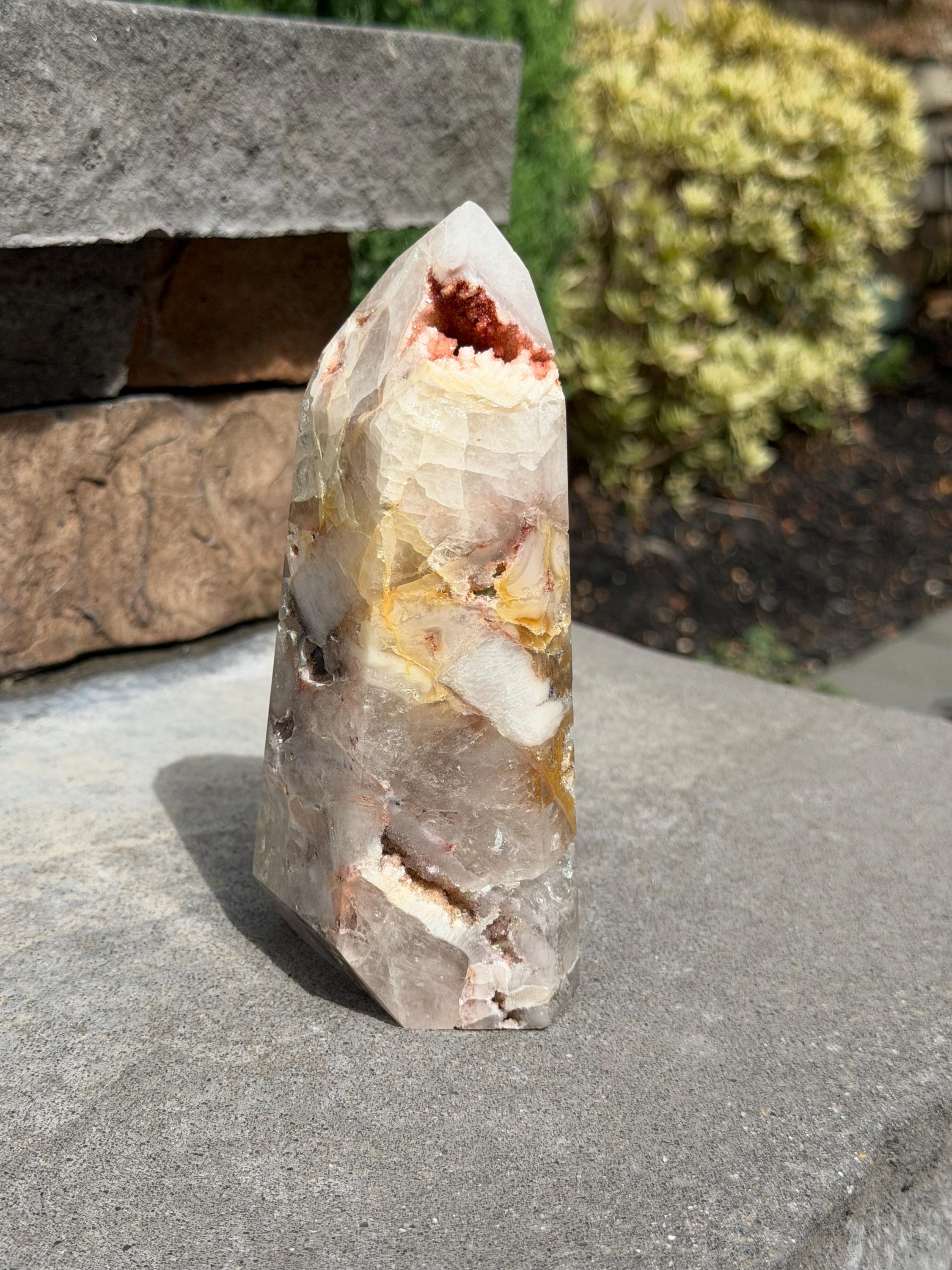 Mosaic Quartz Tower with Pink Druzy Crystal 11