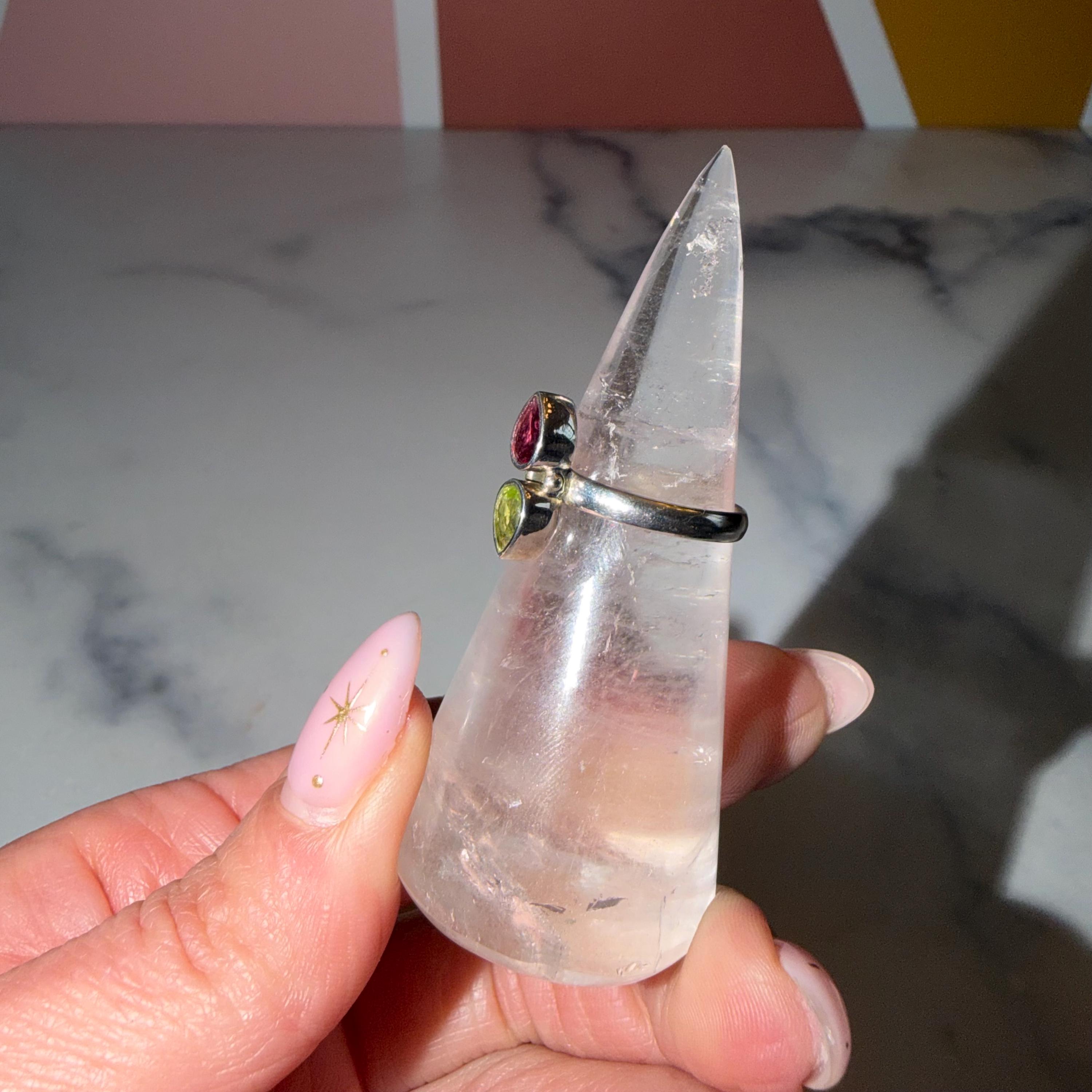 Pink & Green Tourmaline Ring • 925 Sterling Silver • Size 7 • Colorful Gemstone Ring • Dainty Statement Jewelry 4