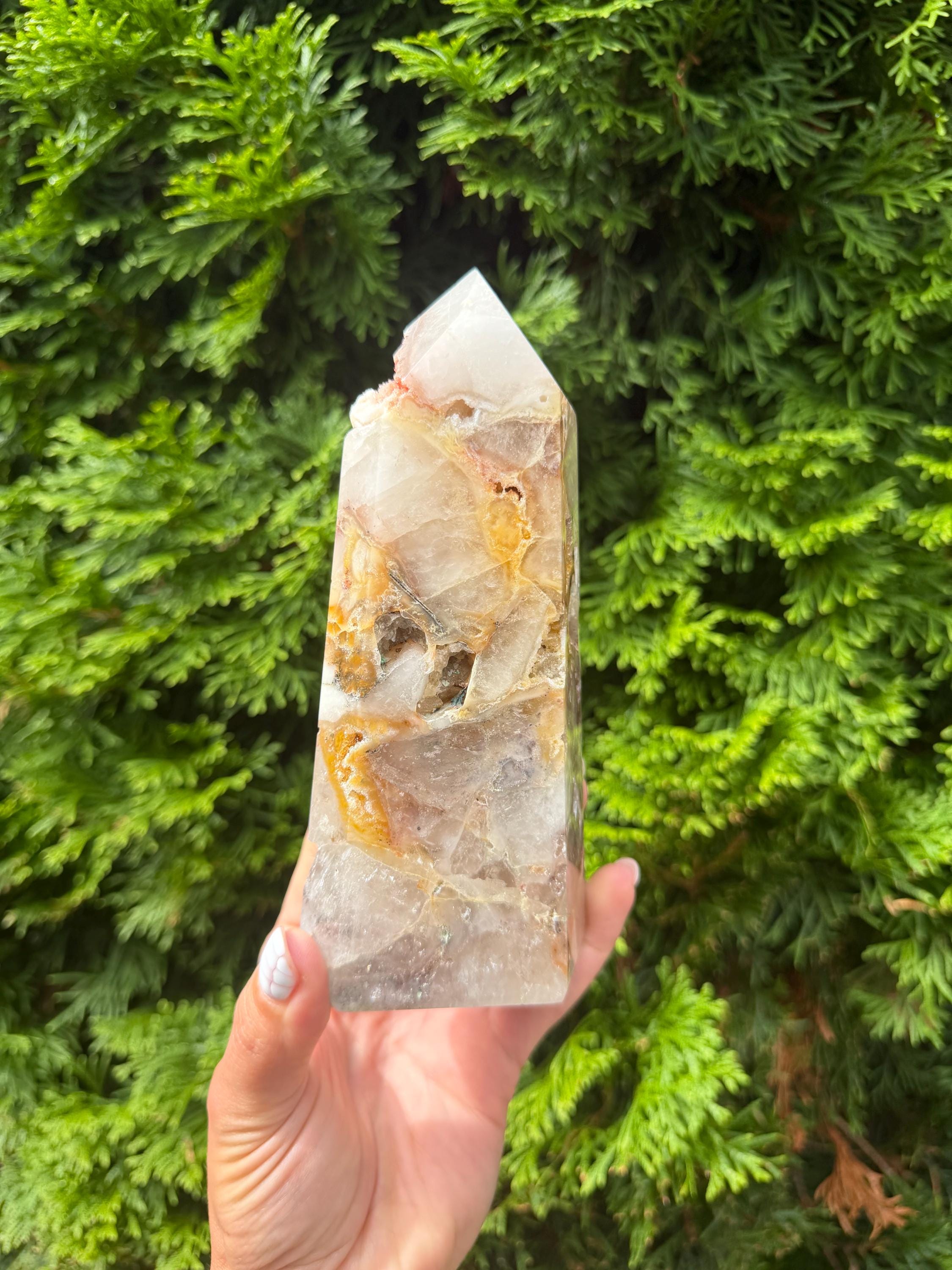 Mosaic Quartz Tower with Pink Druzy Crystal 10