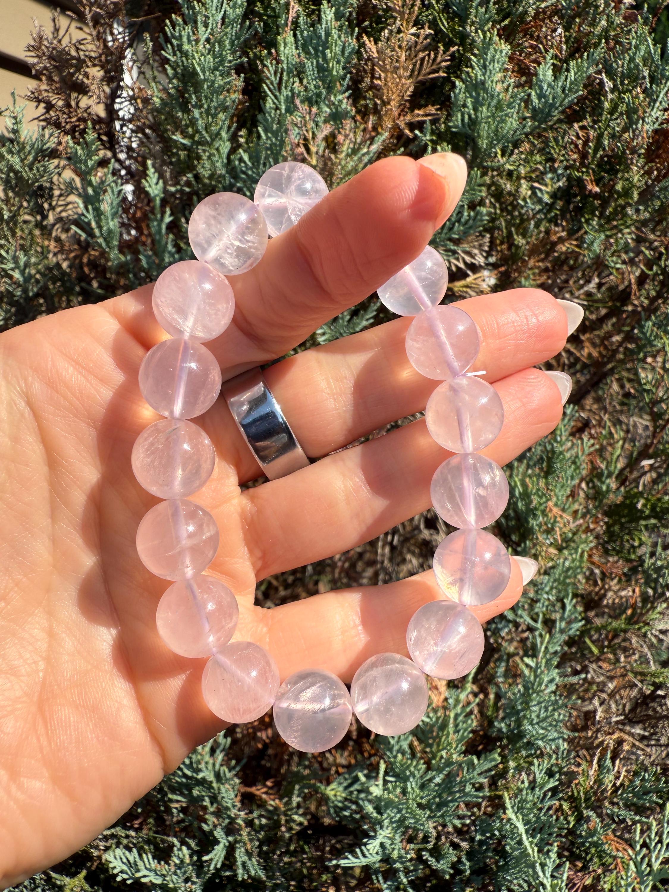 Rose Quartz 12.5mm Crystal Bracelet, Love, Self-Love, Heart Chakra Jewelry 6