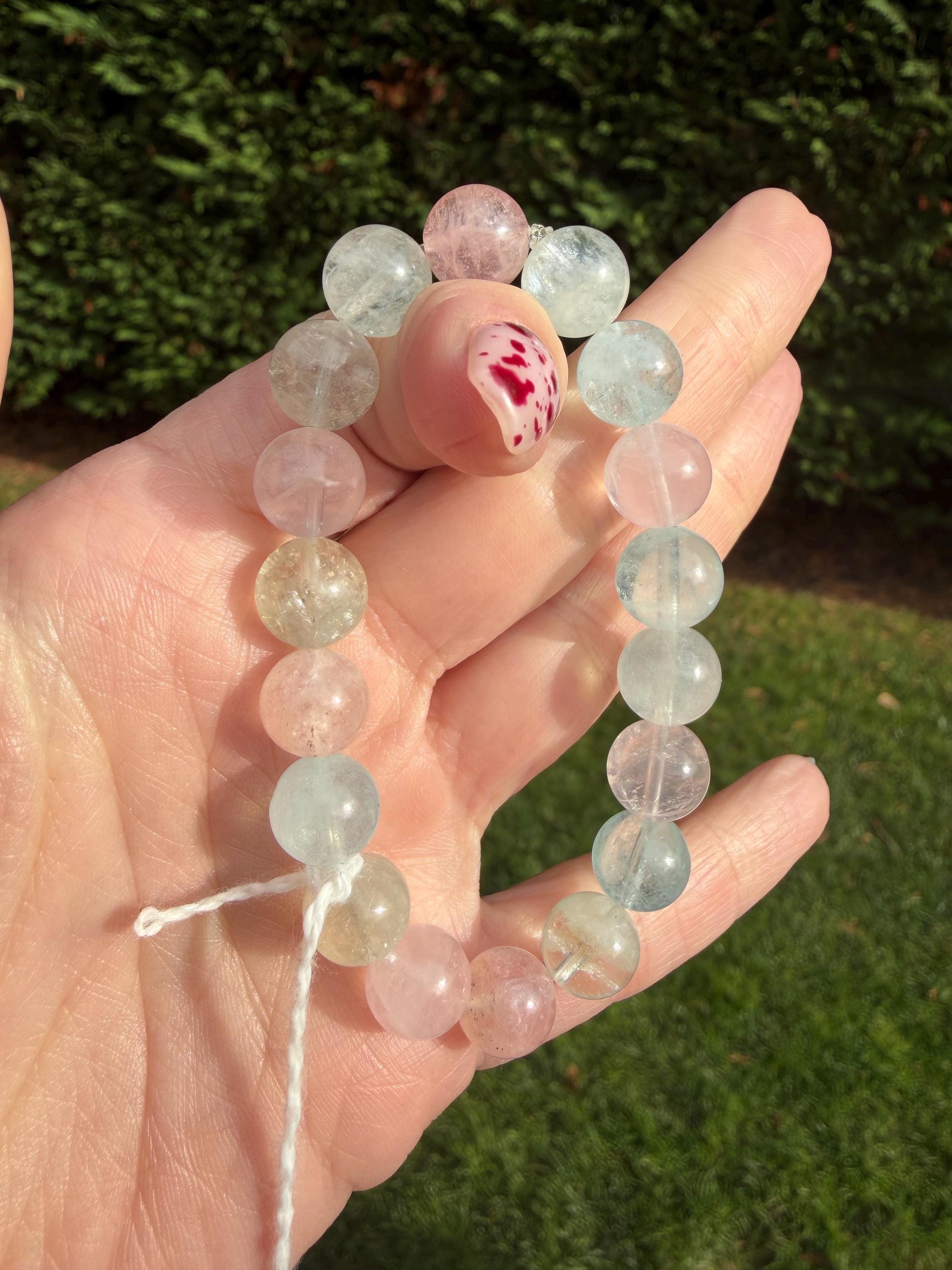 Mixed Beryl Beaded Bracelet 10mm • Aquamarine Morganite Heliodor • Crystal Healing Jewelry • Feminine Energy Bracelet 9