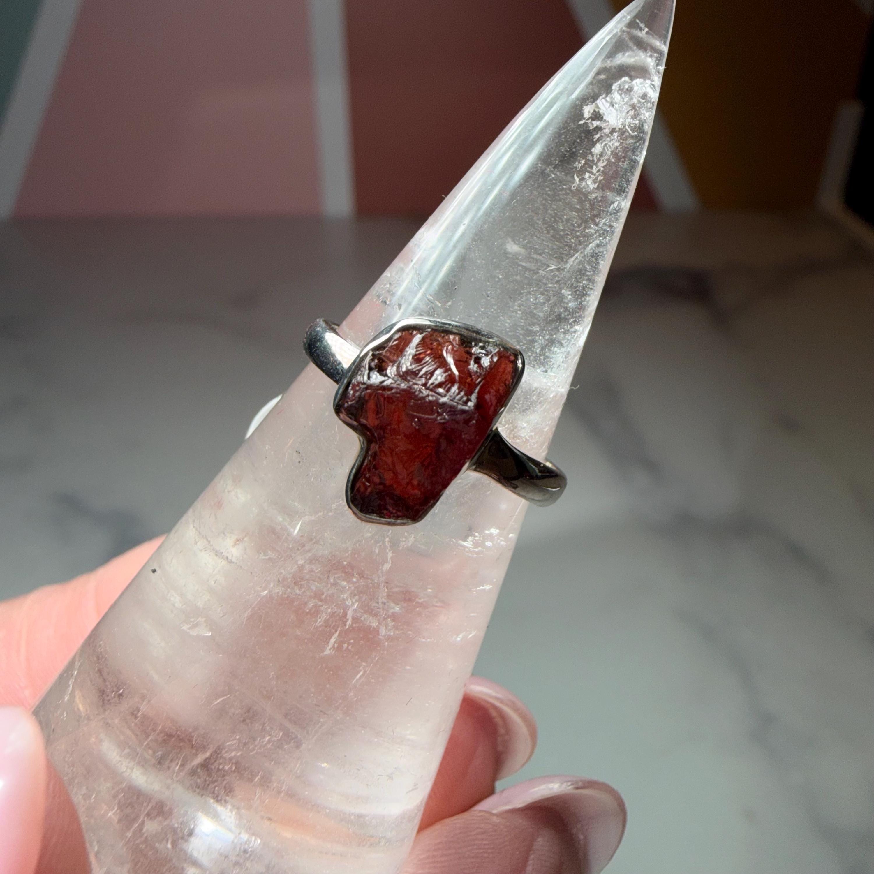 Rough Garnet Ring, Sterling Silver, Size 7, January Birthstone, Minimalist Design