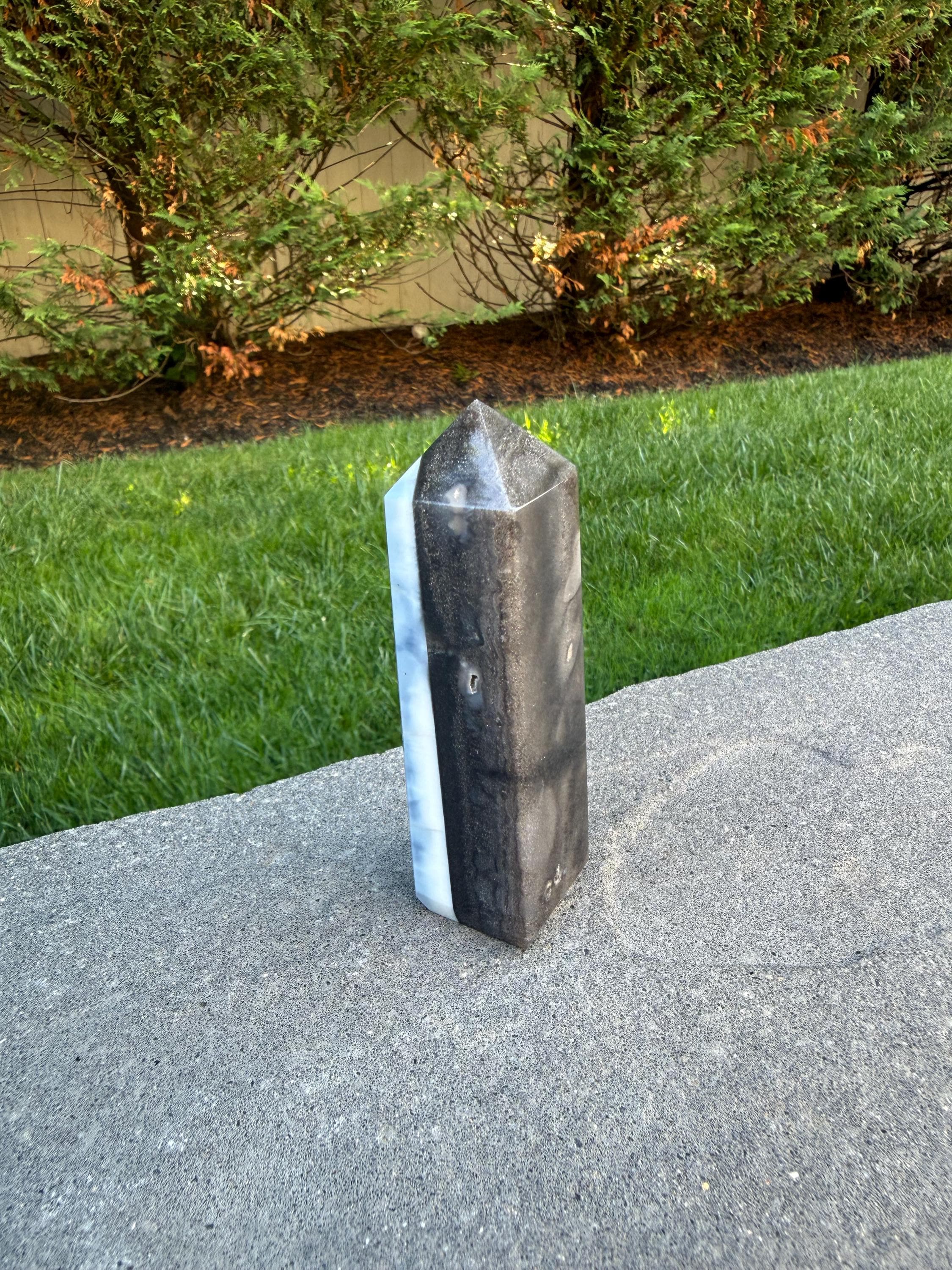 Owyhee Blue Opal Tower • Moss Agate Inclusions, Calming Crystal Point 7