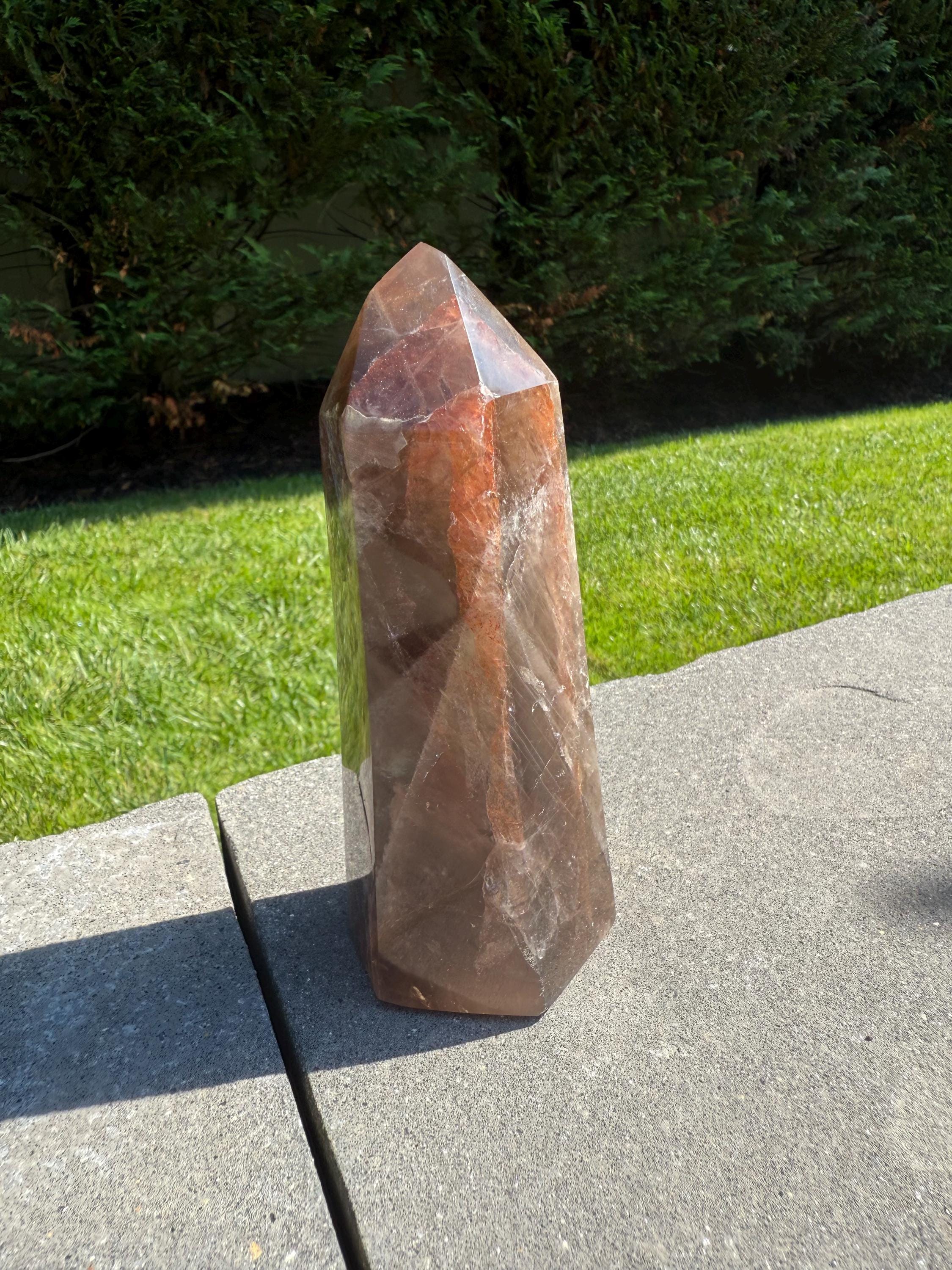 Smoky Quartz & Fire Quartz Crystal Tower from Madagascar: Grounding and Energizing Stone Point 7