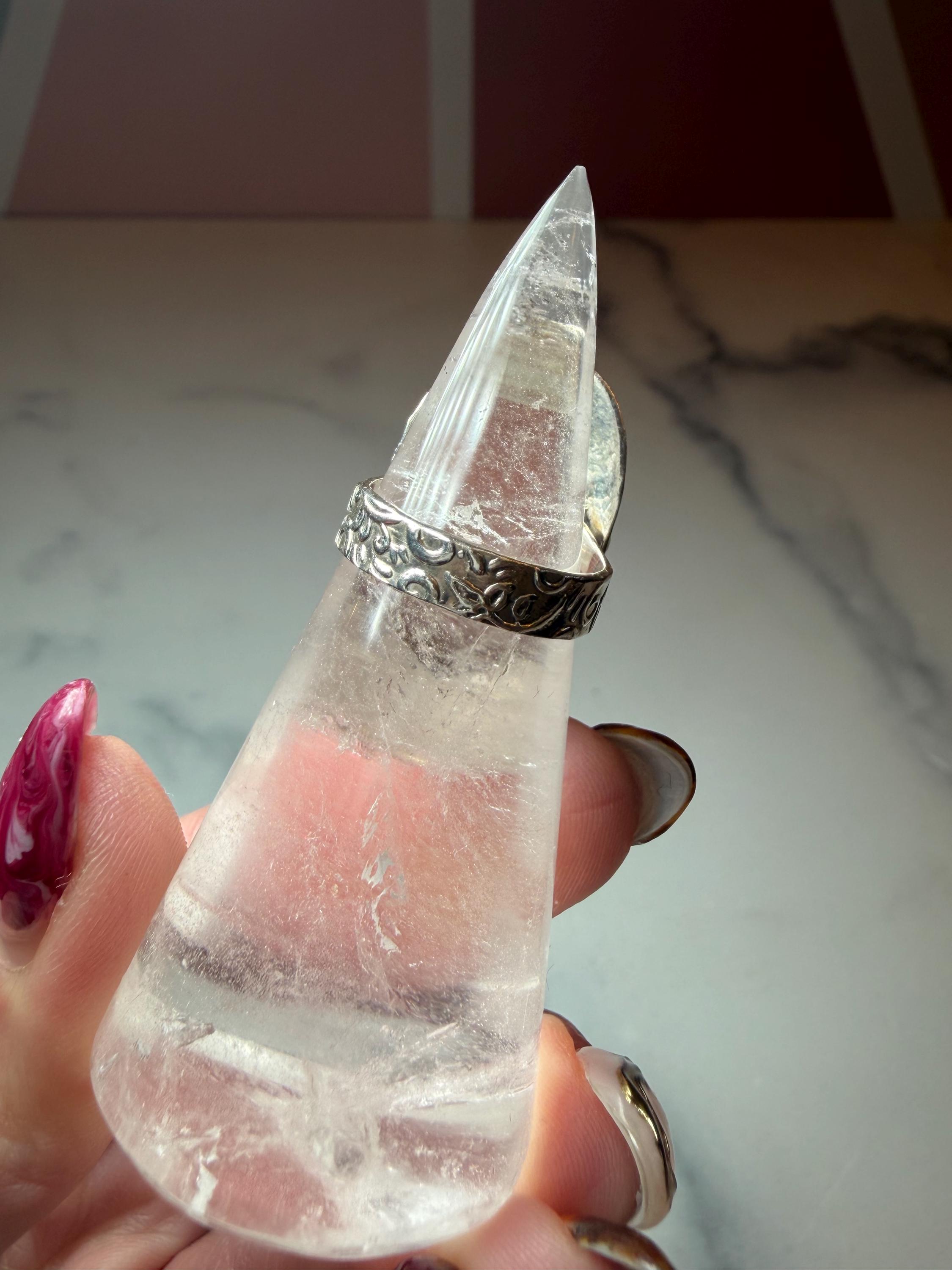 Pink Opal Teardrop Ring • Sterling Silver • Boho Gemstone Jewelry (size 6) 10