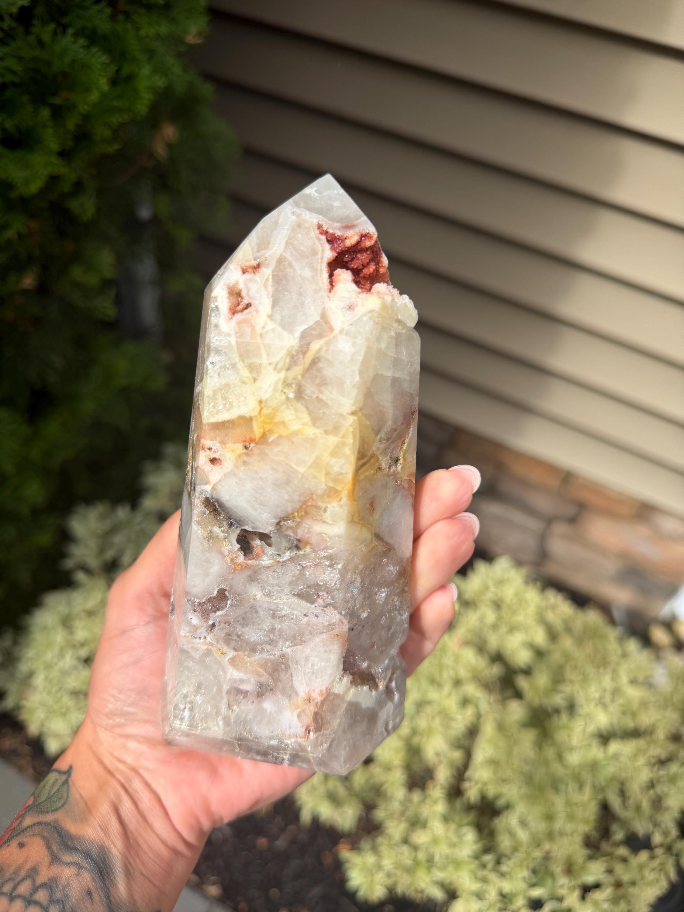 Mosaic Quartz Tower with Pink Druzy Crystal 3