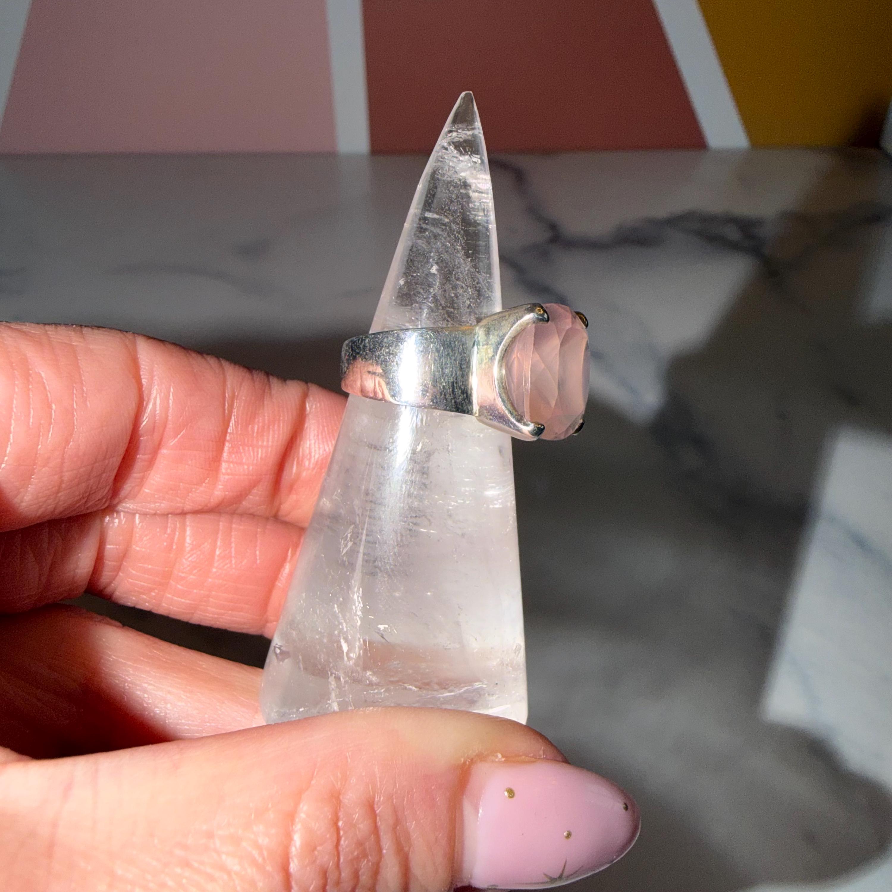Faceted Rose Quartz Square Ring, Sterling Silver, Love Stone Jewelry (Size 6) 5