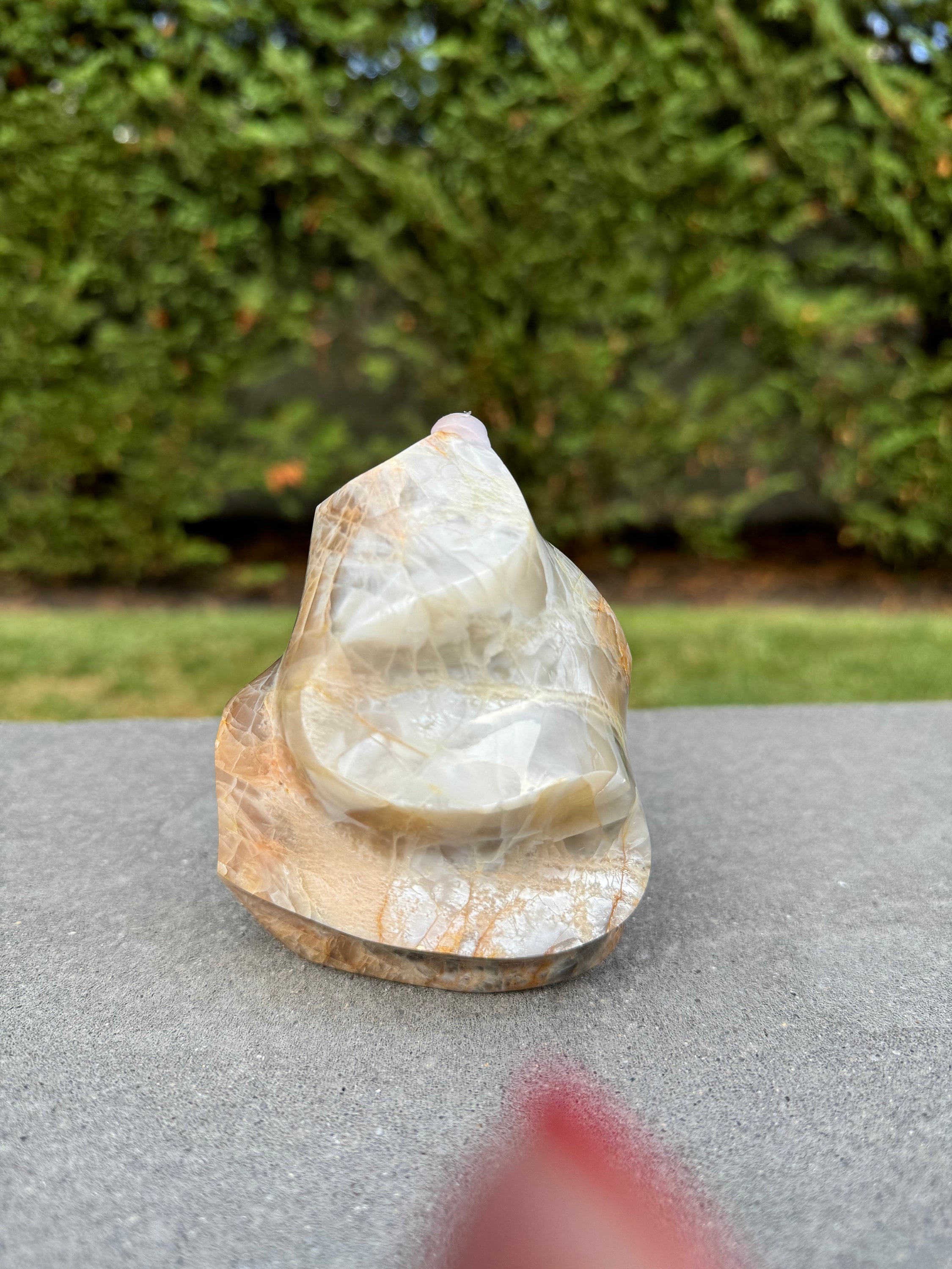 Flashy Peach Moonstone Flame Carving • Polished Crystal • Reiki Healing Stone • Spiritual Decor • Gemstone Sculpture