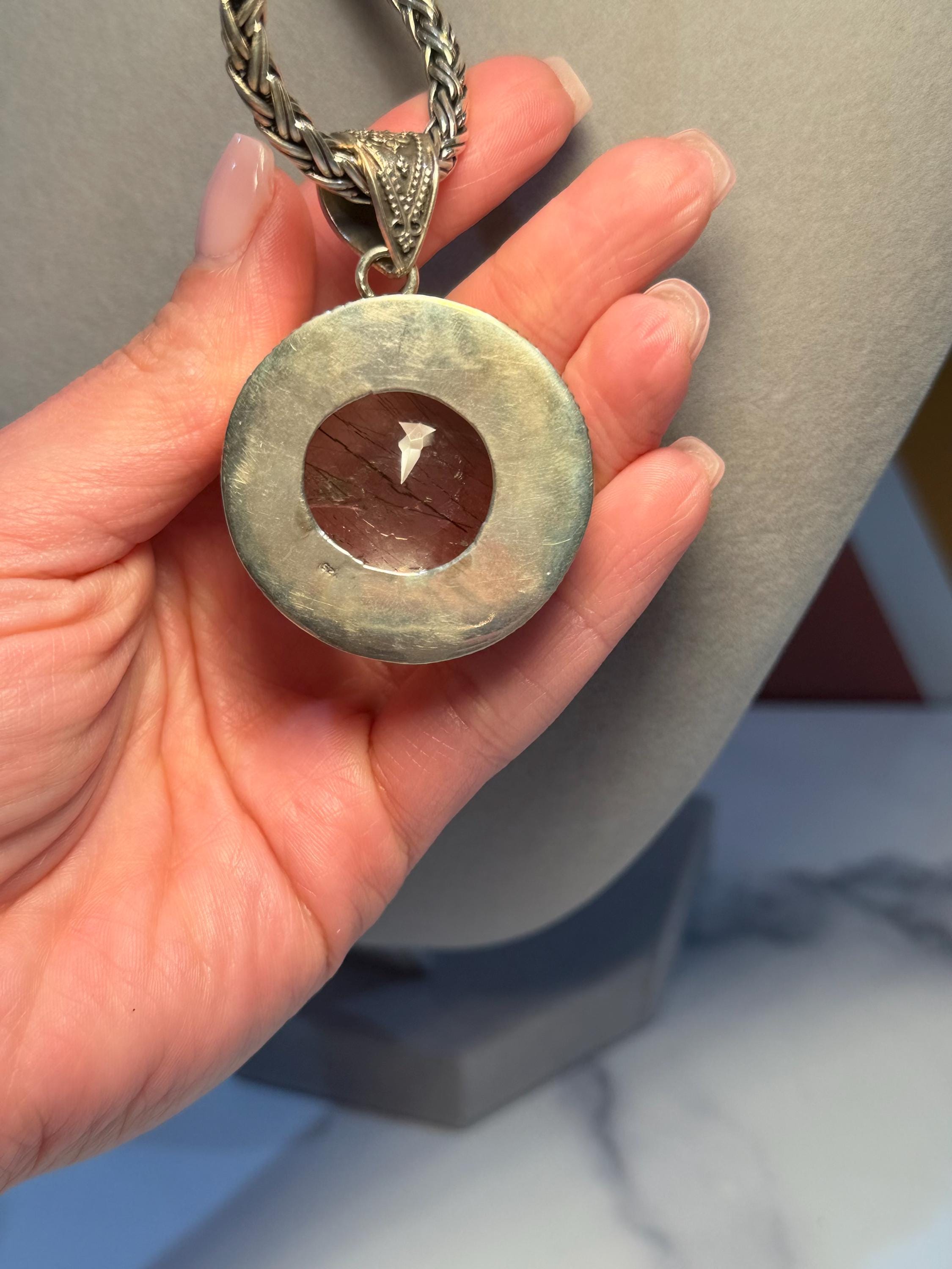 Faceted Rutilated Quartz Pendant, Black Rutile Sterling Silver Ornate Necklace 14
