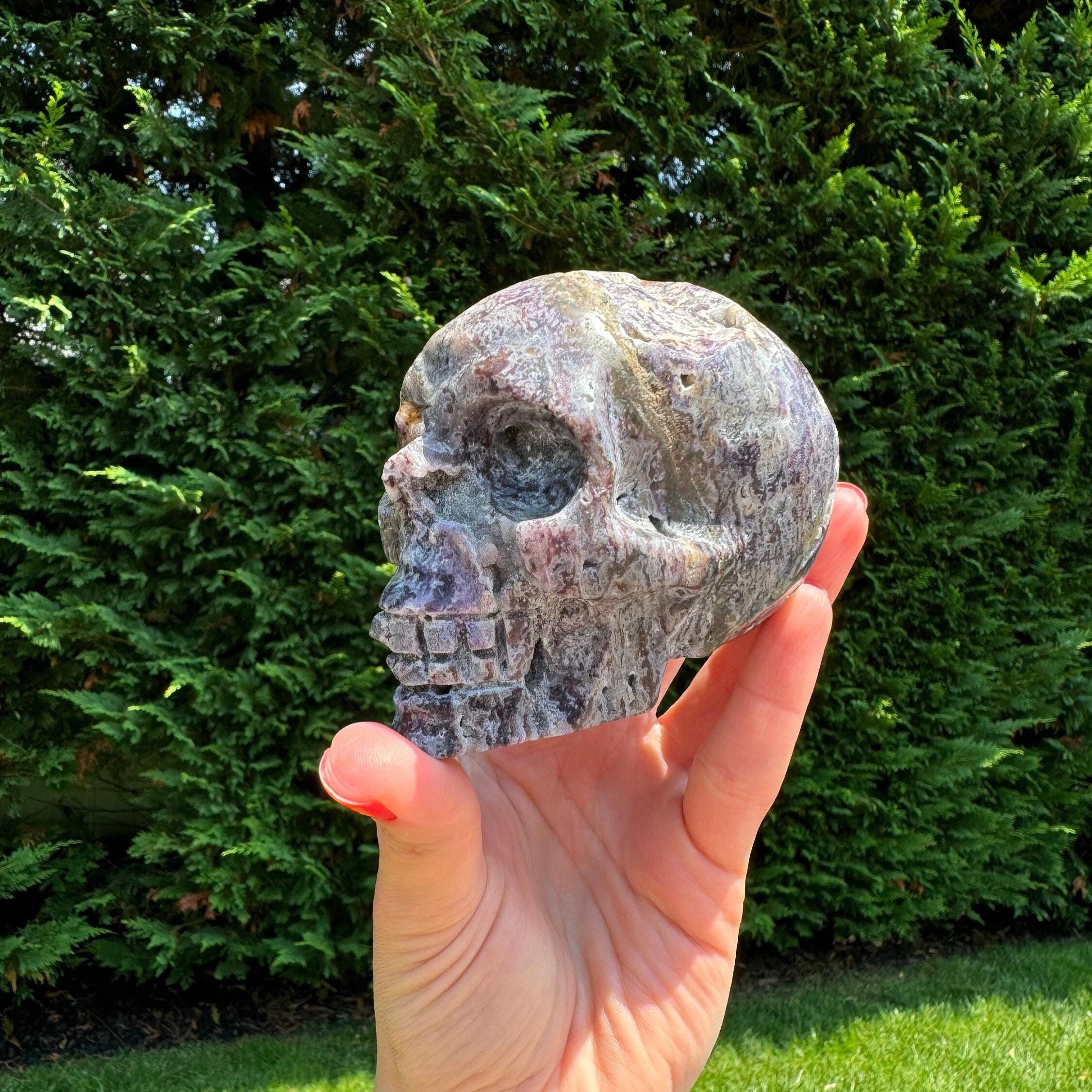 Purple Sphalerite Druzy Crystal Skull • Hand Carved Gemstone Spiritual Decor 2