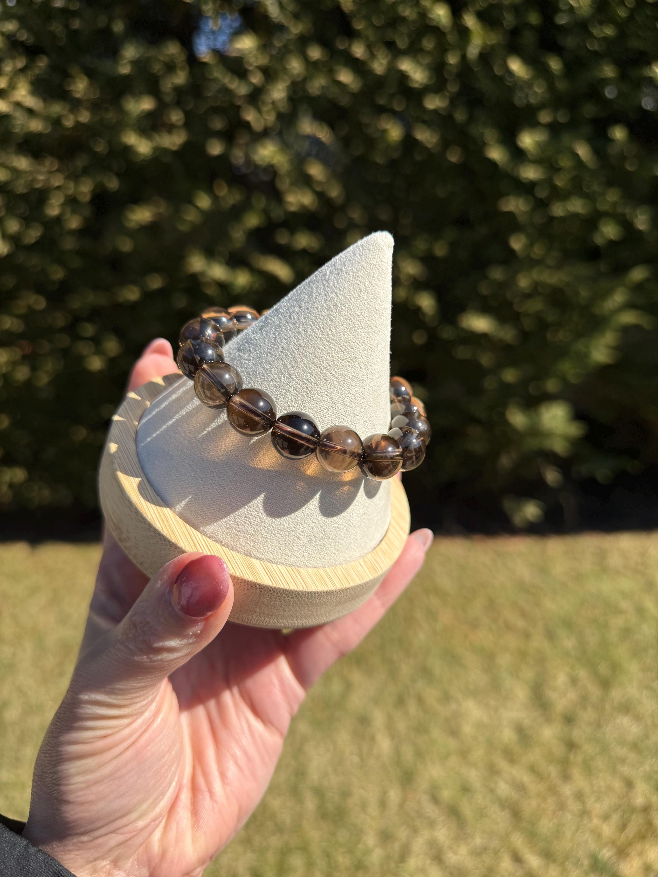 Smoky Quartz Beaded Bracelet • 12mm Natural Crystal • Grounding Stone • Healing Bracelet • Protection Jewelry 3