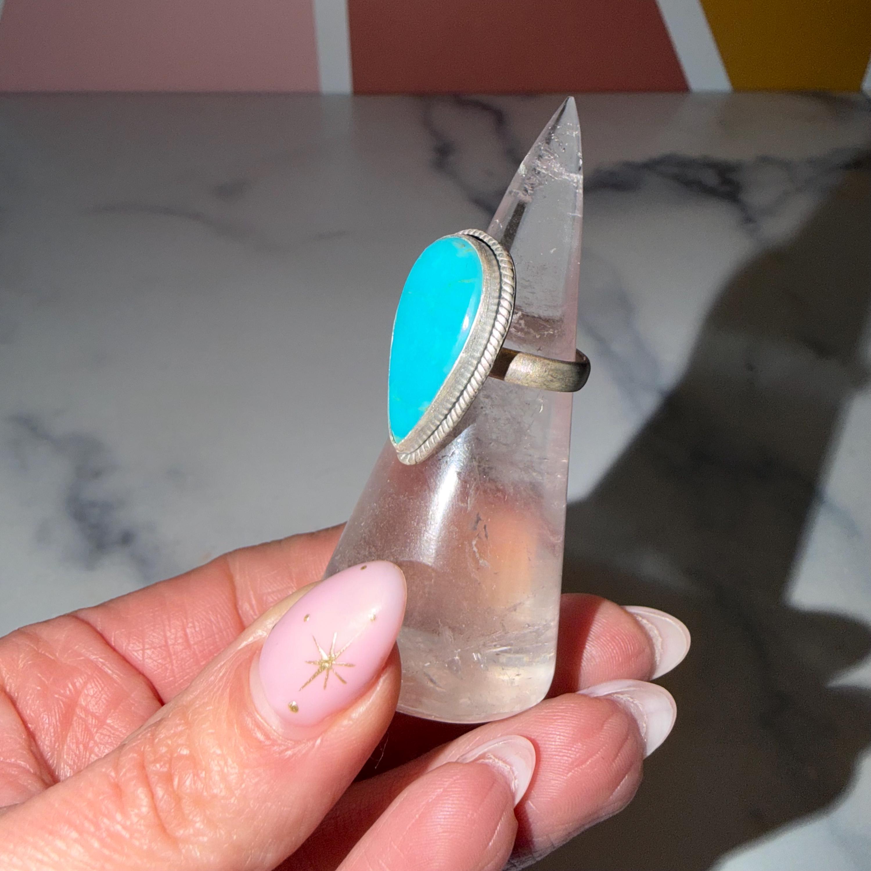 Royston Turquoise Teardrop Ring • Sterling Silver Adjustable Boho Jewelry 6