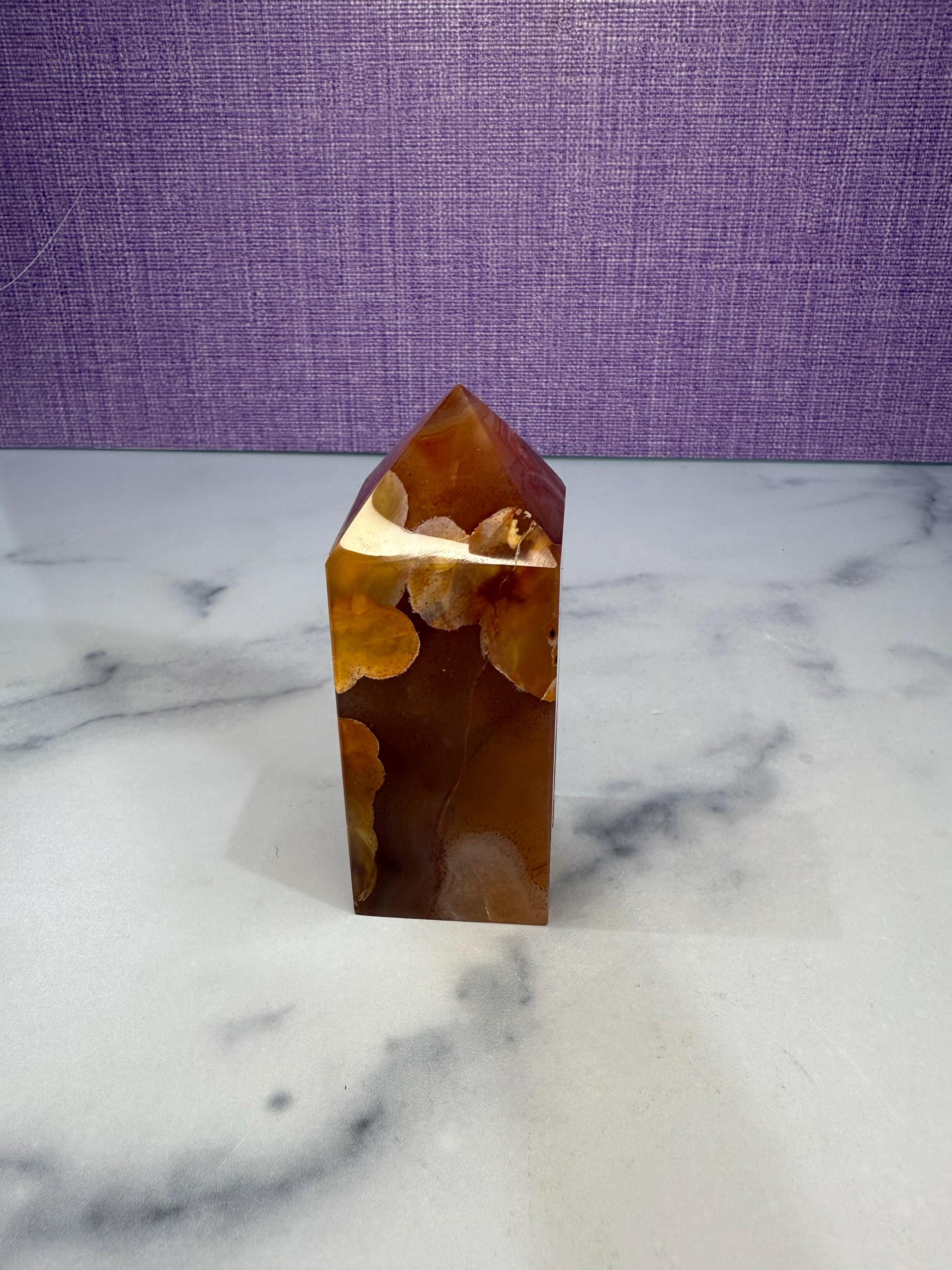 Druzy Carnelian Crystal Tower, Fiery Orange Healing Stone Point, Spiritual Decor, Meditation Obelisk 7