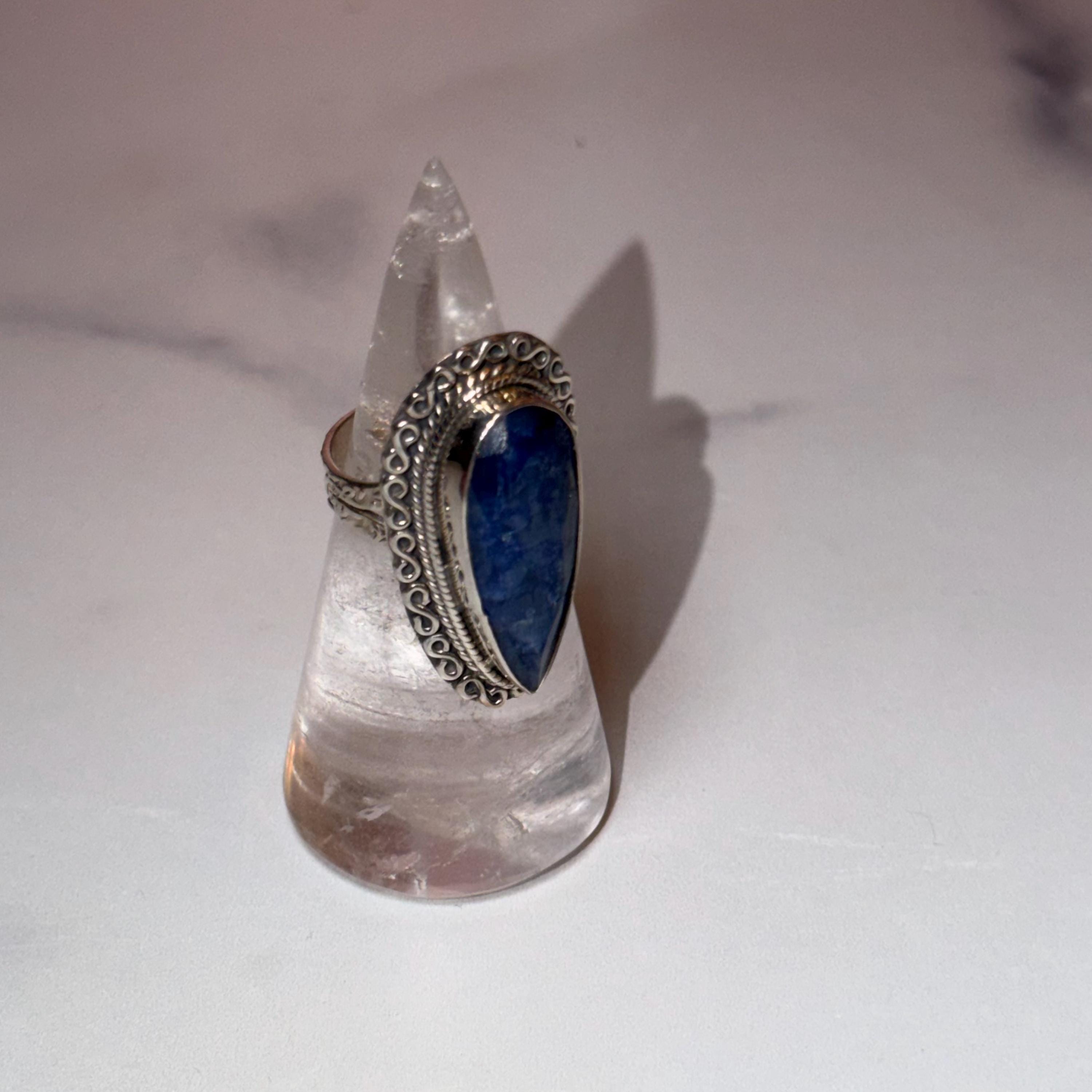 Large Blue Kyanite Statement Ring • Sterling Silver Double Shank Band (Size 7) 9